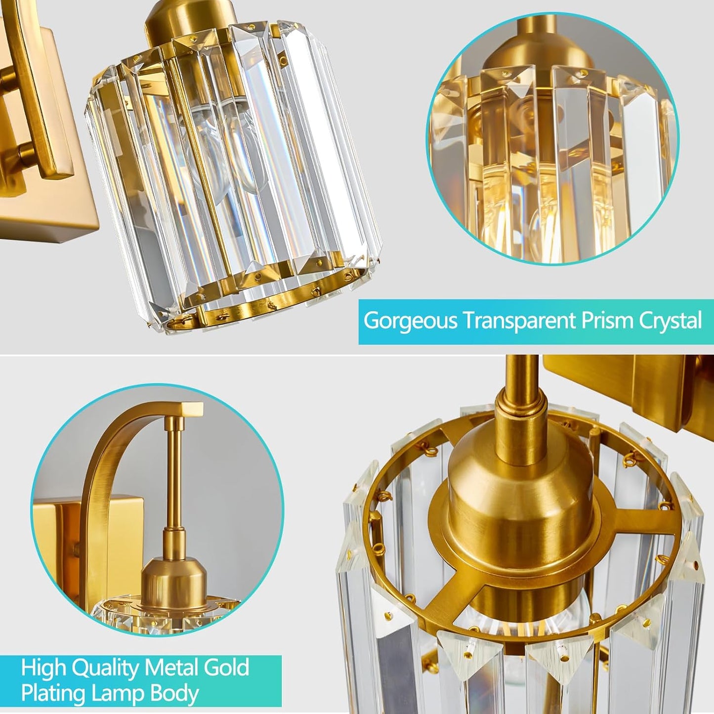 5-Light Crystal Vanity Light, Modern Gold Bathroom Wall Sconce with K9 Crystal Shades, 42.51" Long Over Mirror Lighting for Vanity, Makeup, Hallway, Elegant & Easy Installation