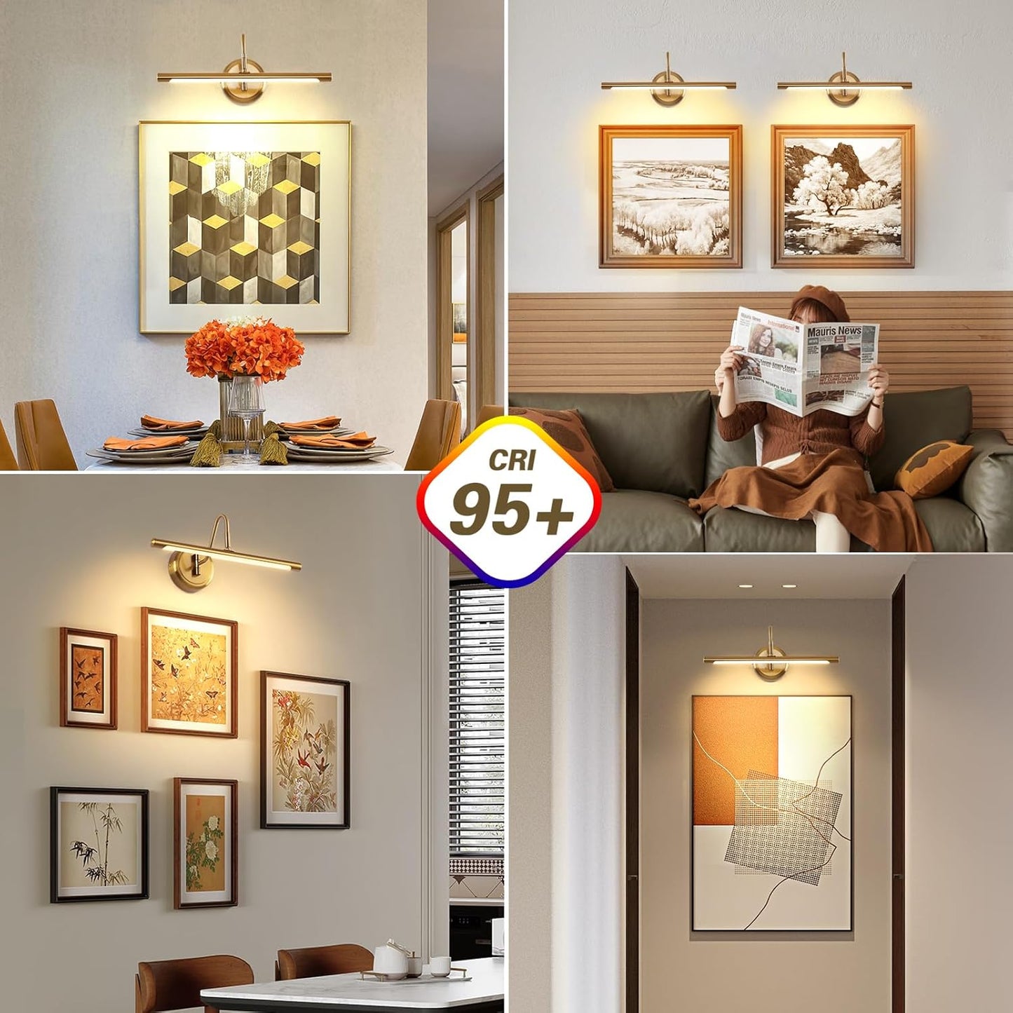 JOOSENLUX Modern Brass Picture Light Hardwired - 16.54'' for Wall Painting and Artwork Display - 7W LED Wall Lights(45W Eqv.) - Warm White 3000K - Hard Wired Connection with Swing Arm