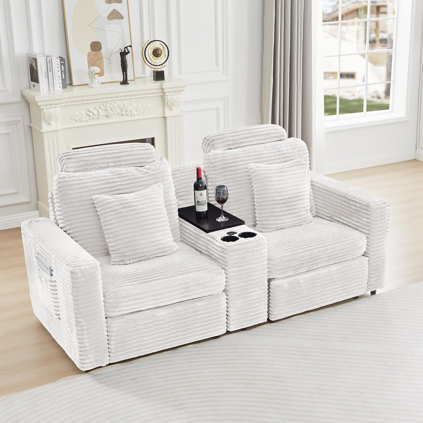 LEVNARY Modular Armless Chair Set of 2, Faux Rabbit Fur Upholstered Single Seat for Sectional Sofa Expansion (White)