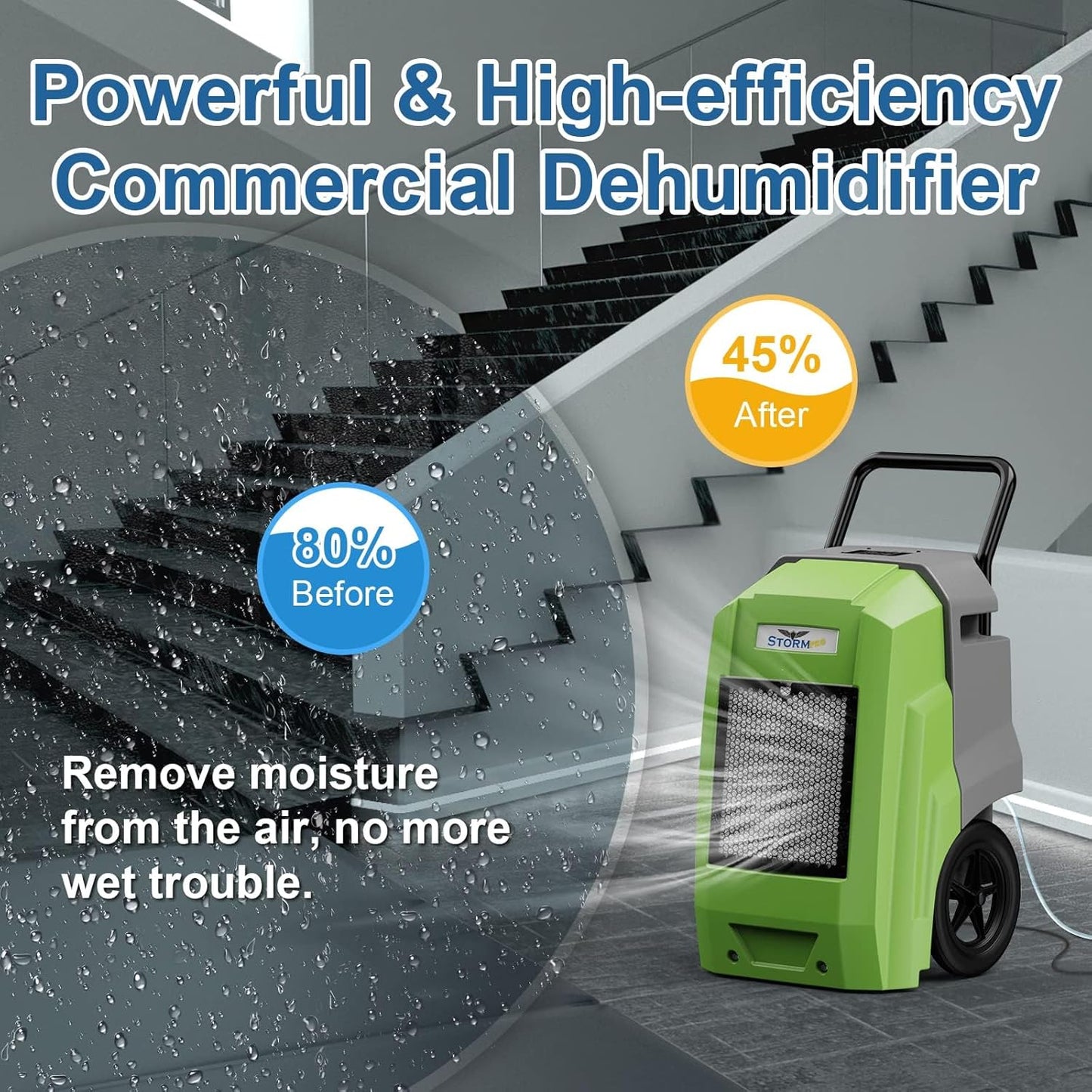 ALORAIR Storm Pro Commercial Dehumidifier 180 PPD, LGR Portable Dehumidifier with Pump, cETL Listed, 5 Years Warranty, LCD Display, for Clean-Up, Flood, Moisture