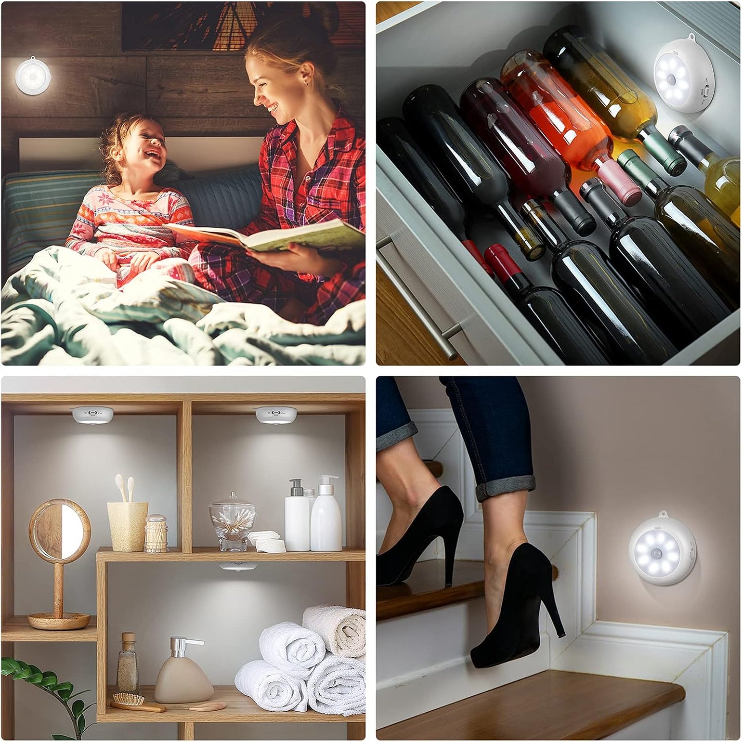 Motion Sensor Light Indoor, LED Night Light Closet Lights, Under Cabinet Lights, AA Battery Operated Stick on Wireless Puck Lights for Wall, Step, Stair, Dimmable (3 Pack)