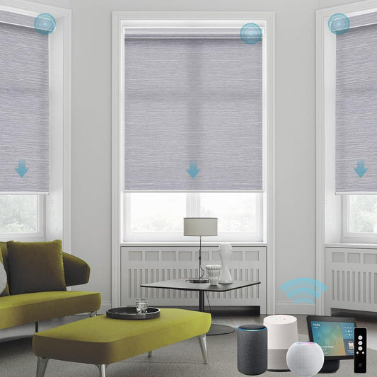 SmartWings Motorized Smart Blinds for Windows in Light Filtering, Electric Remote Roller Shades Compatible with Alexa/Google Home/Homekit, Custom Up to 110”W x 148”H, Essential Translucent Grey