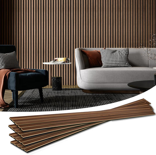 Art3d 4-Piece Wood Slat Acoustic Panels for Stylish Decor and Noise Reduction, 3D Textured Panel for Ceiling and Wall, Walnut