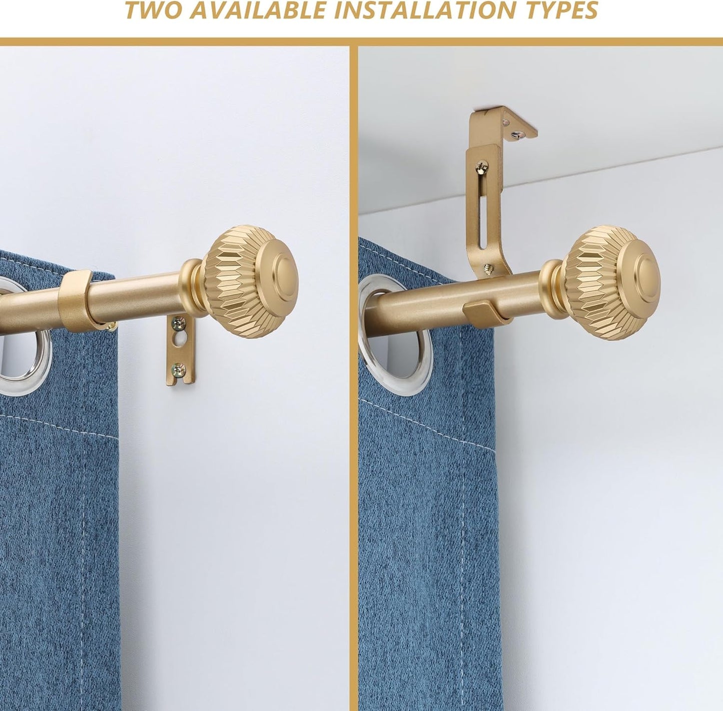 Gold Curtain Rods for Windows 66 to 120 Inches 1 Inch Adjustable Heavy Duty Curtain Rods with Lantern Ball Finials,Window Treatment Single Curtain Rod Set