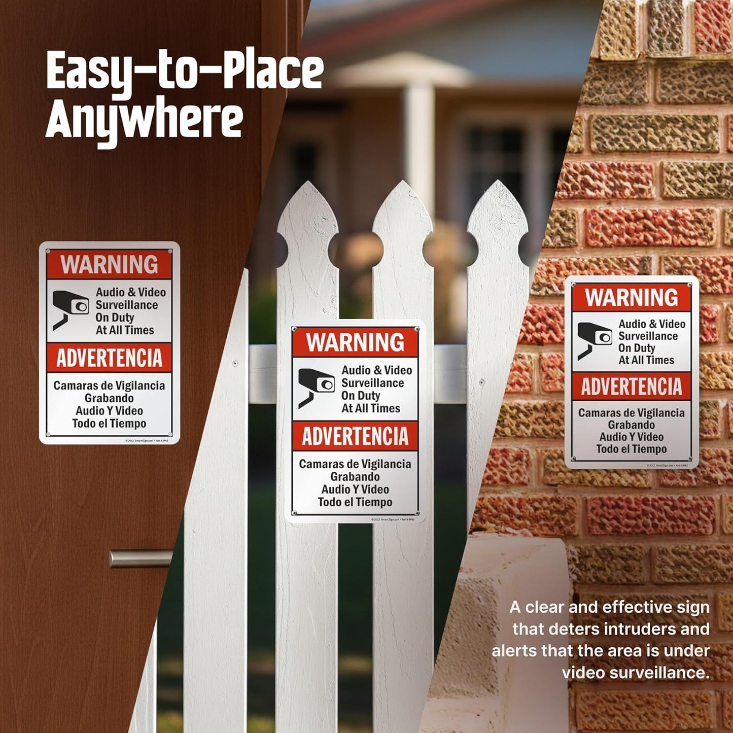 SmartSign "Warning - Audio & Video Surveillance On Duty At All Times" Bilingual Sign | 7" x 10" Aluminum