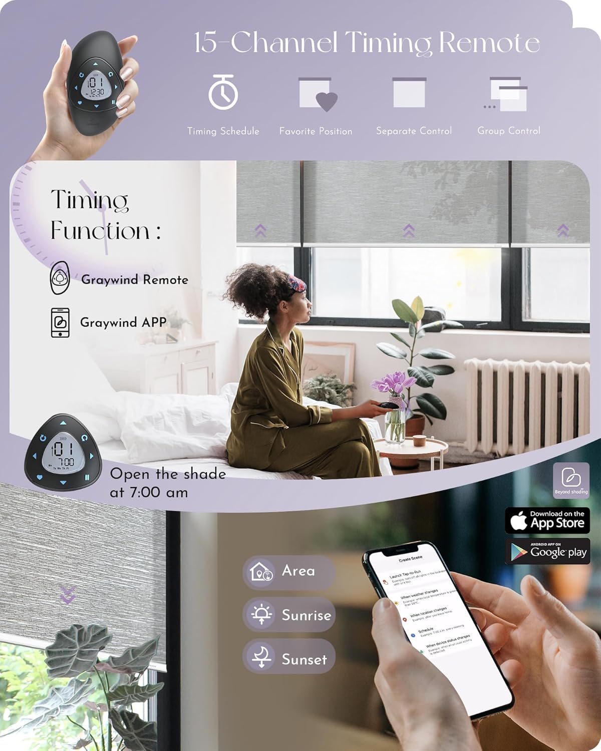 Graywind Motorized Silky Light Filtering Shades Compatible with Alexa Google Half Shading Rechargeable Remote Control Smart Blinds Electric Window Shade, Custom Size (Silky Silver Grey)