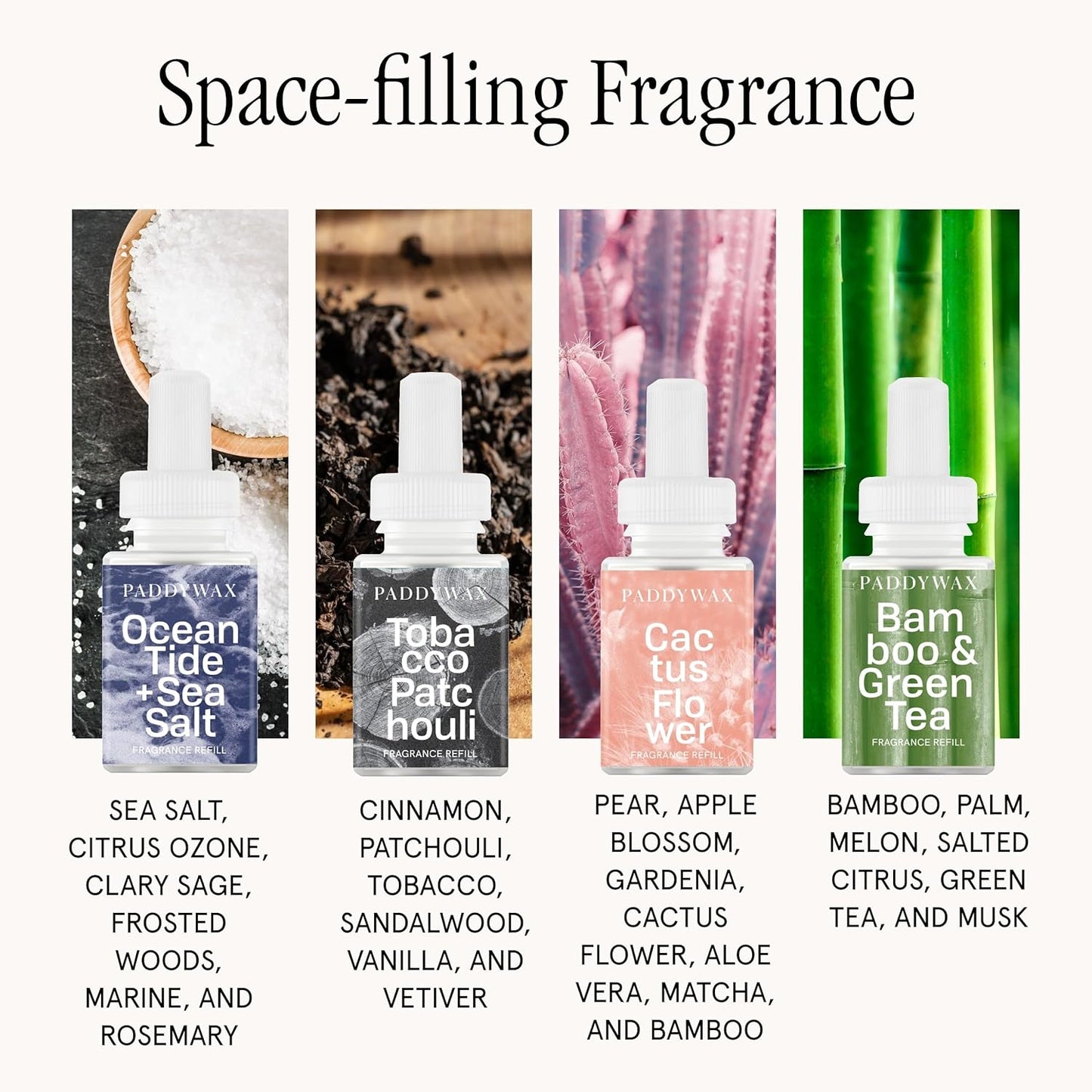 Pura 4 Smart Home Fragrance Device Starter Set - Scent Diffuser for Home - Ocean Tide & Sea Salt, Tobacco Patchouli, Catcus Flower, Bamboo & Green Tea