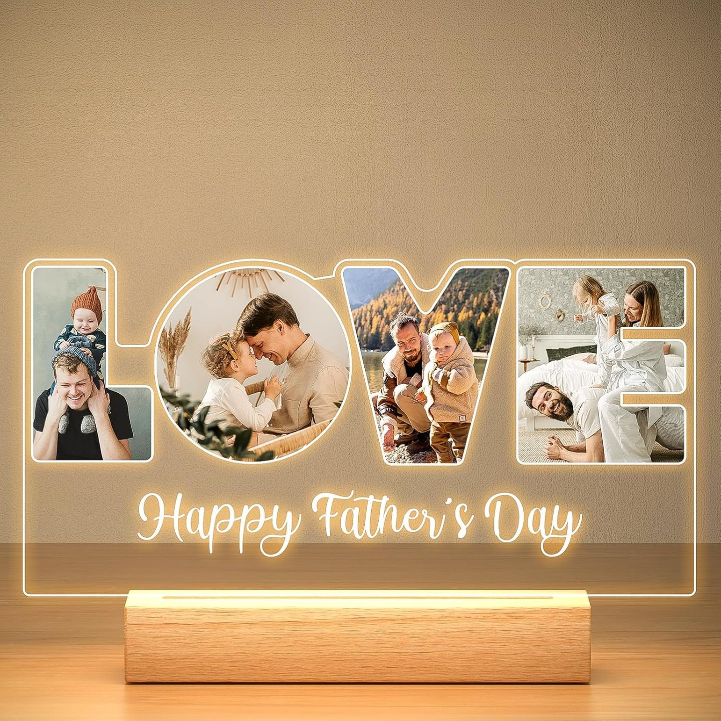 Custom Picture Frame with Photo, Customized Picture Frames with Night Light, Personalized Photo Frame, Personalized Valentines Day Gifts for Dad