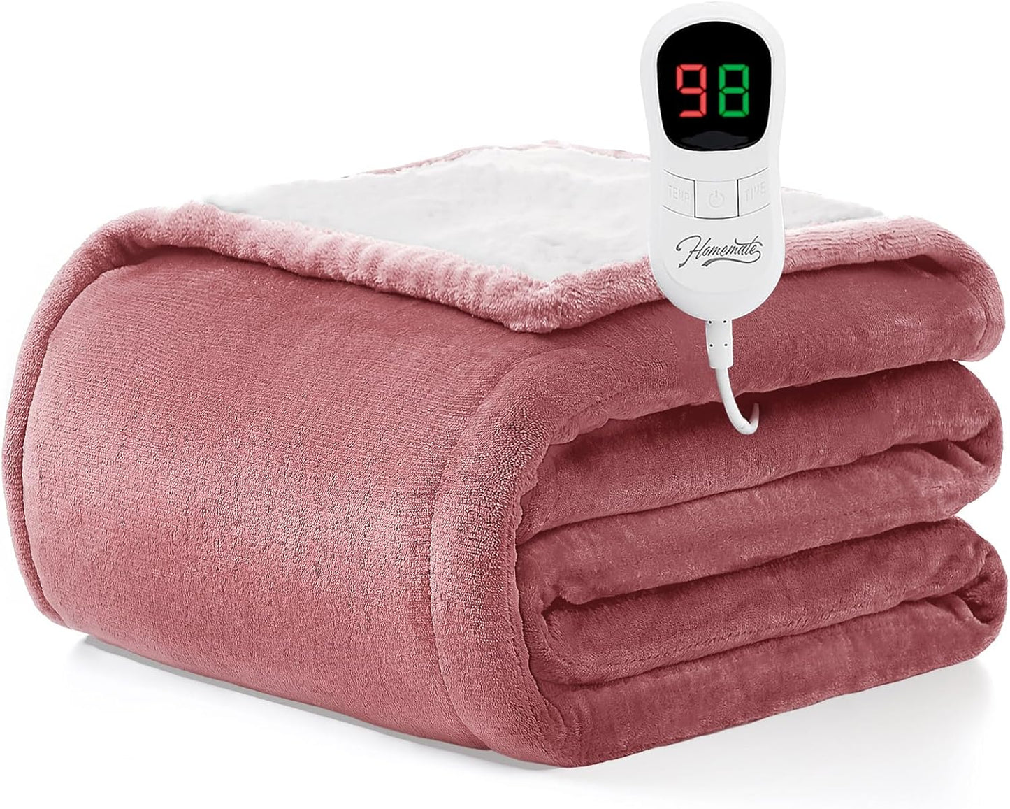 Homemate Electric Heated Blanket Full Size - 72"x84" Heating Blanket Full Size 1/2/4/6/8 Hours Auto-Off 10 Heat Level Over-Heat Protection Flannel Sherpa ETL Certification