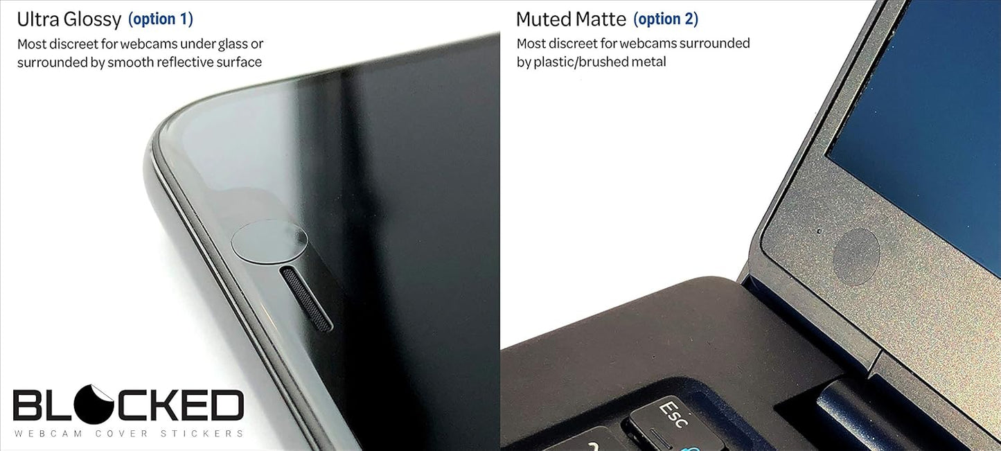 BLOCKED Stackable Webcam/Camera Vinyl Covers | 57 TabbedLow-Tack Restickable Webcam Sticker | Multiple Sizes | Black 57-Pack Tabbed (Ultra Glossy)