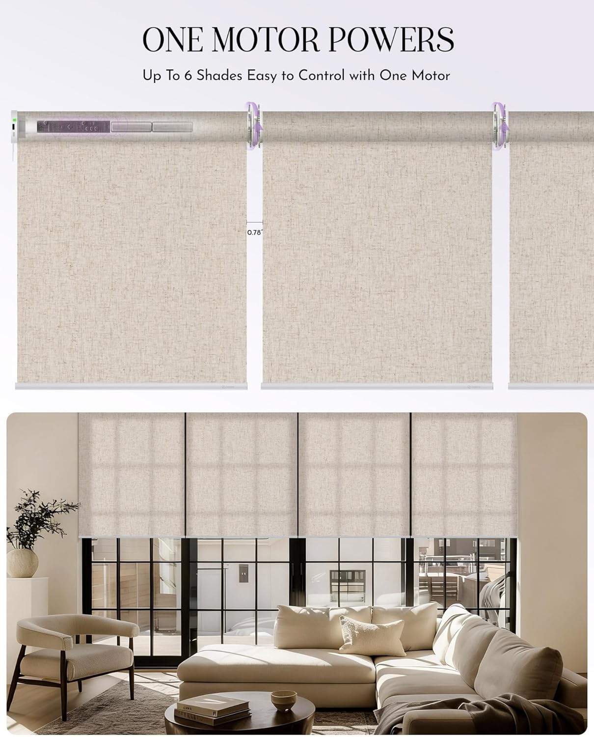 Graywind Smart Coupled Roller Shades Compatible with Alexa Google Custom Size Extra Large Motorized Blinds for Windows(Linen Beige)