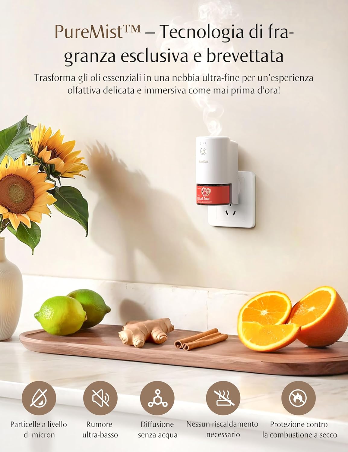 SF101S Smart Wi-Fi Waterless Ultrasonic Essential Oil Diffuser–100% Plant-Based,120-Day Natural Air Freshener & Aromatherapy Scent Diffuser Covers 100㎡ for Home,Hotel-Jasmine Dew Harmony