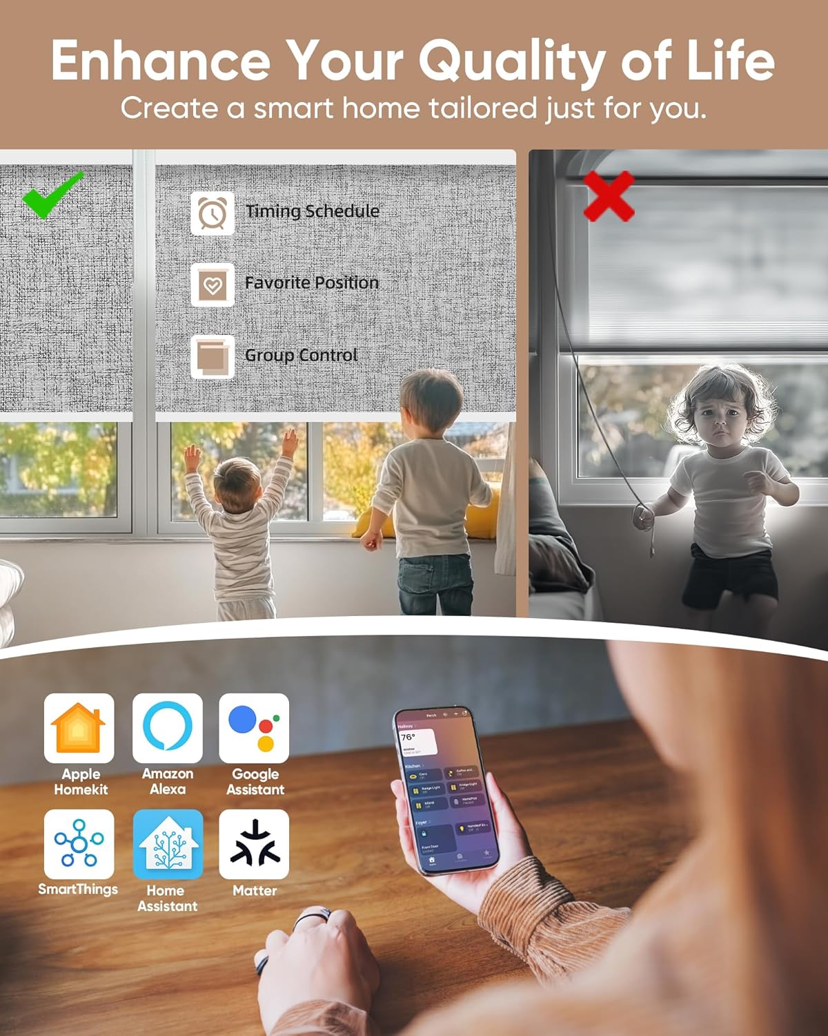 Kincmo Motorized Blinds with Remote,100% Blackout Motorized Roller Shades Work with Apple Homekit,Alexa,Google, Custom Electric Blinds with App,Voice Control (Mist Twilight)