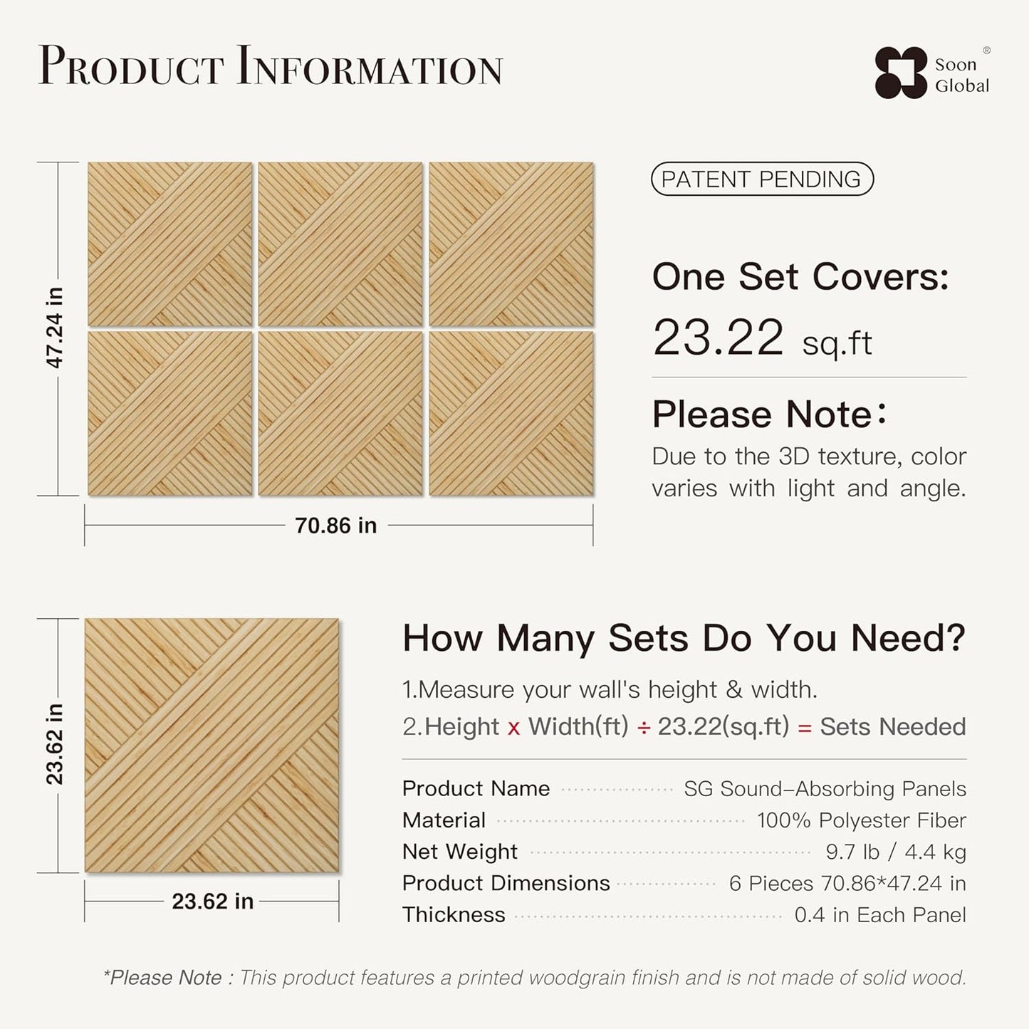Acoustical Wall Panels, 6-Piece 23.62 X 23.62 Inches Art Acoustic Panels, Decorative Acoustic Panels, Acoustic Wall Panels, Sound Absorbing Wall Art, Harvest Cross