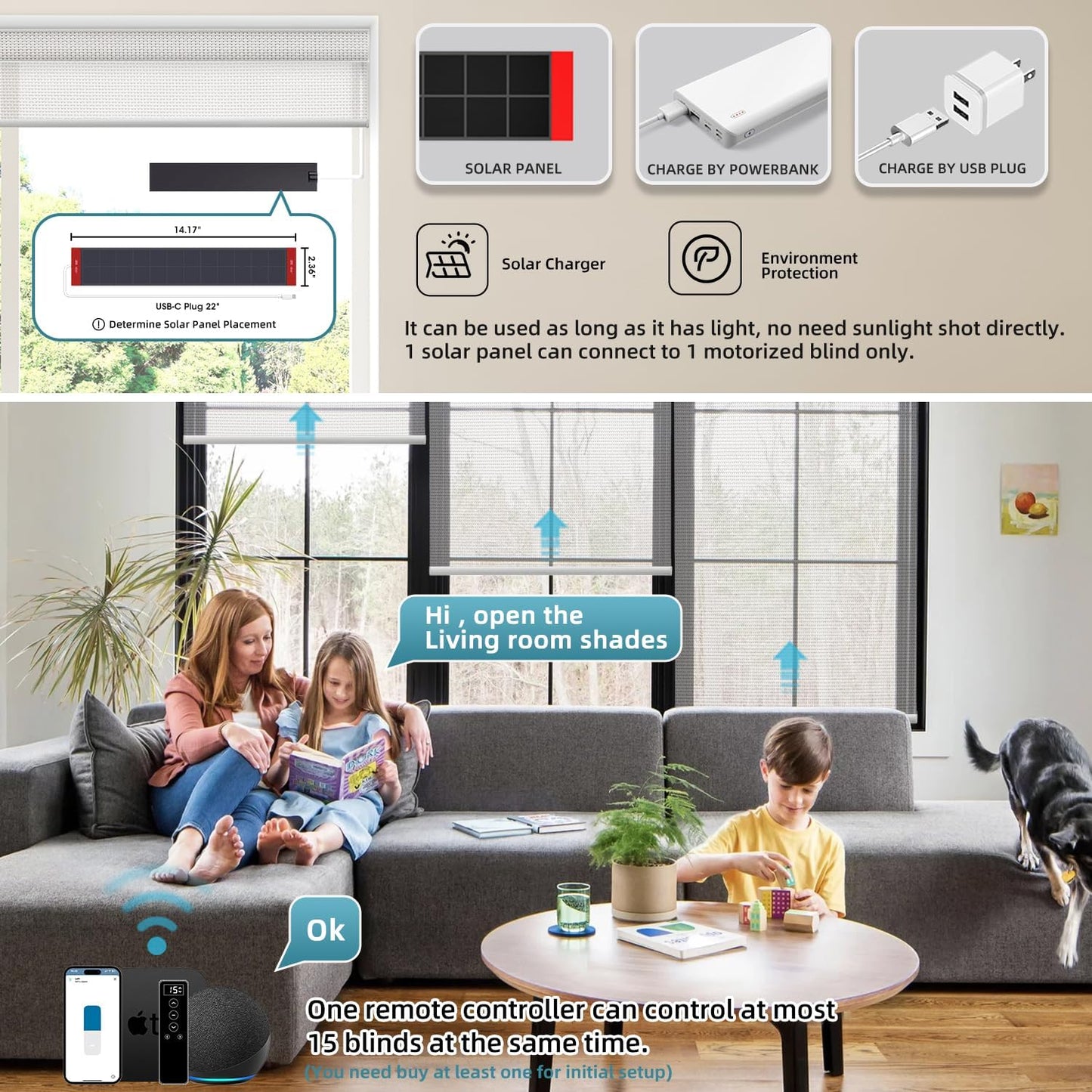 SmartWings Motorized Roller Shades 5% Openness Without Privacy Custom Size, Rechargeable Battery, Works with Matter/Apple HomeKit, Alexa, Thread/Zigbee, Remote Optional, 5% Openness Ice