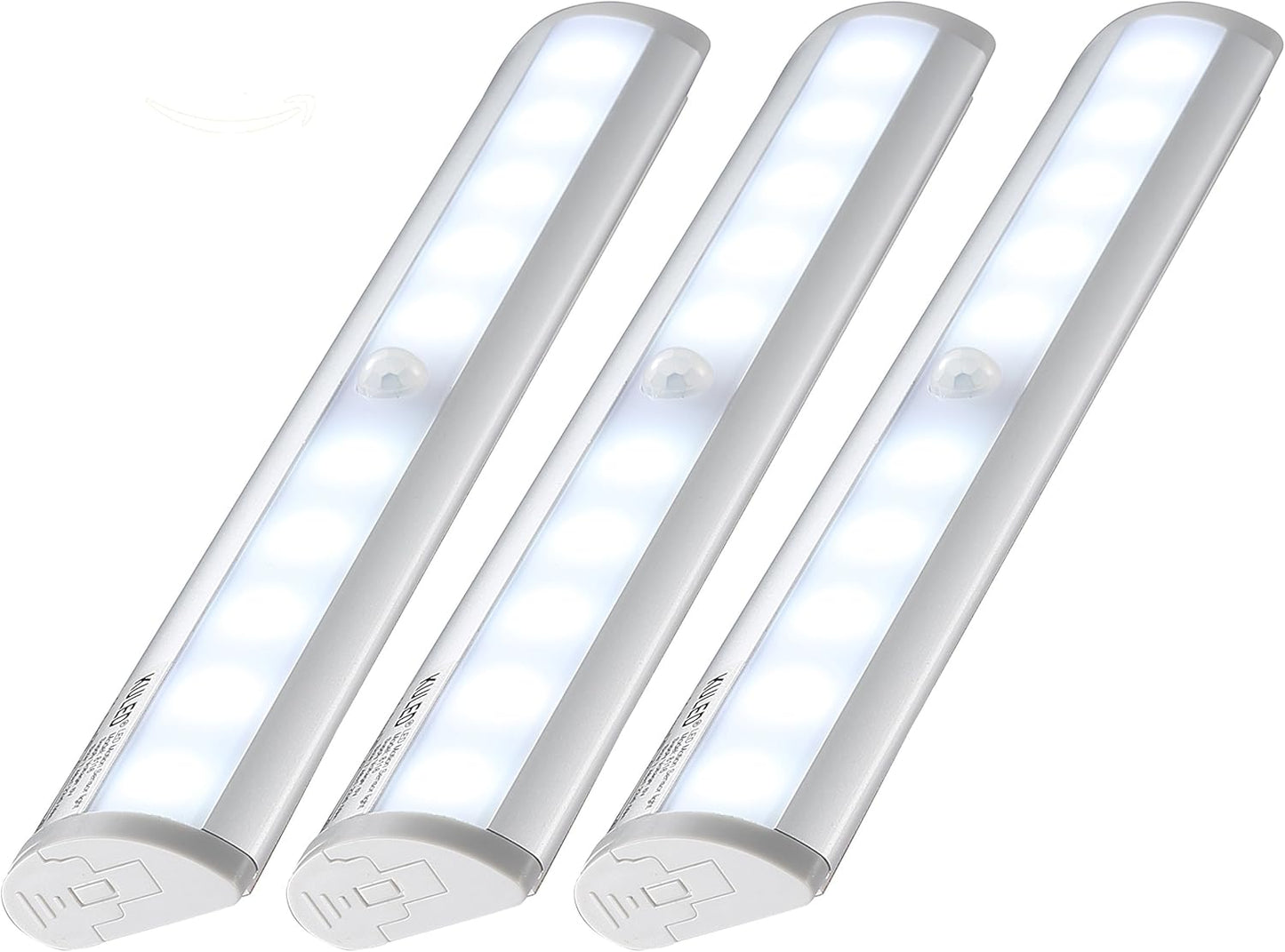KULED 10-led Motion Auto Sensing LED Light, Battery Powered DIY Stick-on Under Cabinet Anywhere Portable Wireless with Magnetic Tape Strip Night Light 3 Pack