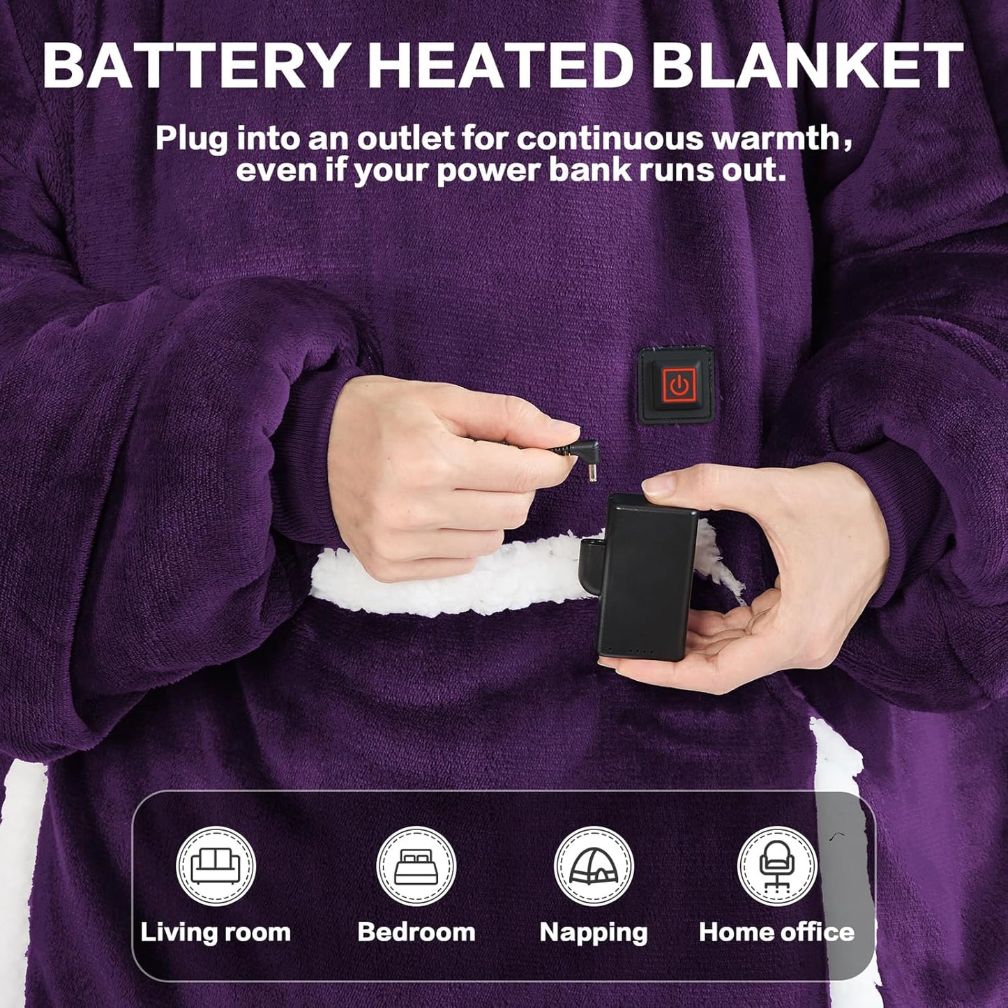 JOYWOO Purple Wearable Heated Blanket Hoodie,Oversized Cordless Portable Heating Hooded Blanket Cat Lovers,Christmas Gifts for Women,Mom,Grandma,Electric Blankets Throw for Adult Outdoor,Dark Purple