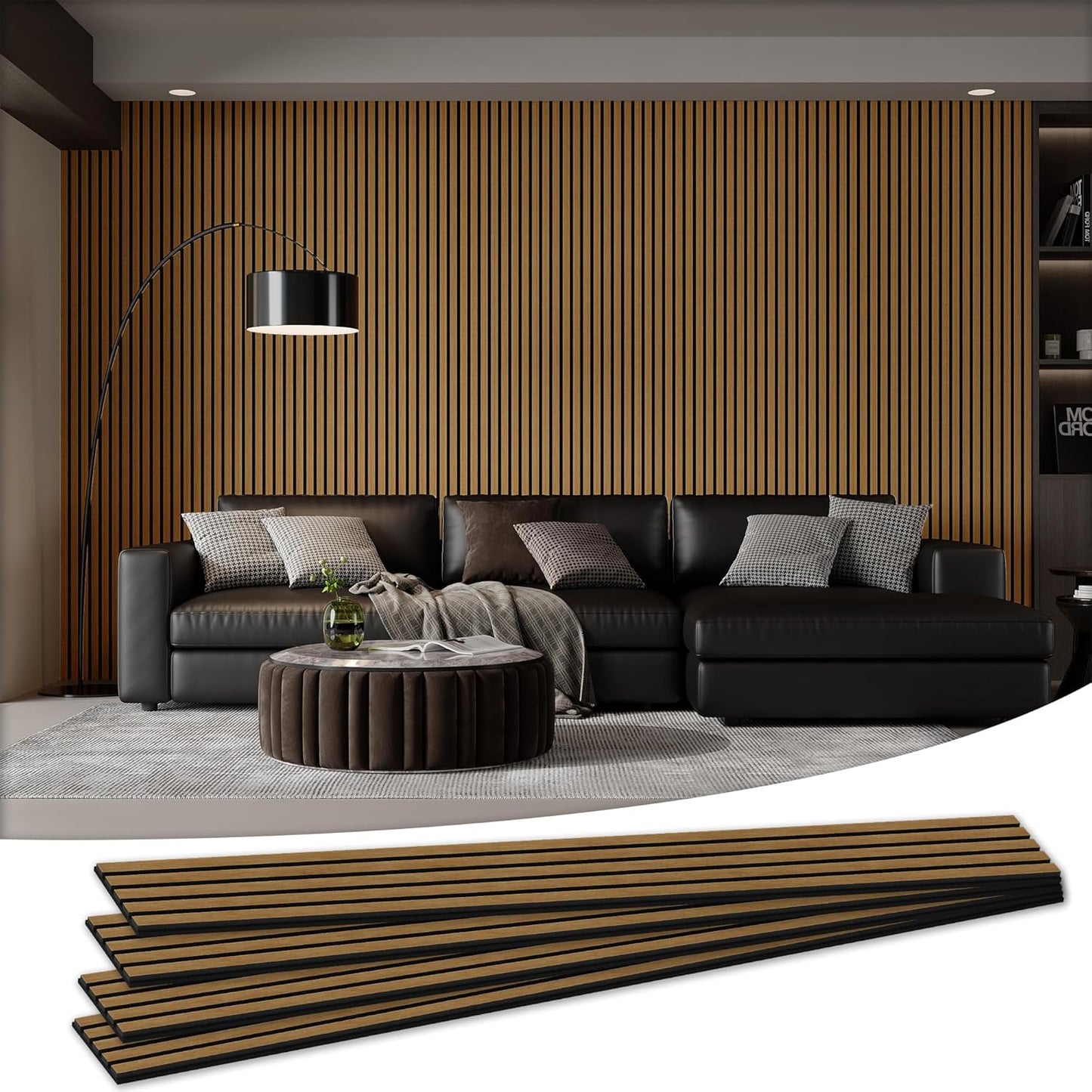 Wood Salt Acoustic Wall Panels, 4 Piece 94" x 12.6" x 0.8" Soundproof Wooden Wall Panels, 3D Fluted Sound Absorbing Panel, Natural Oak