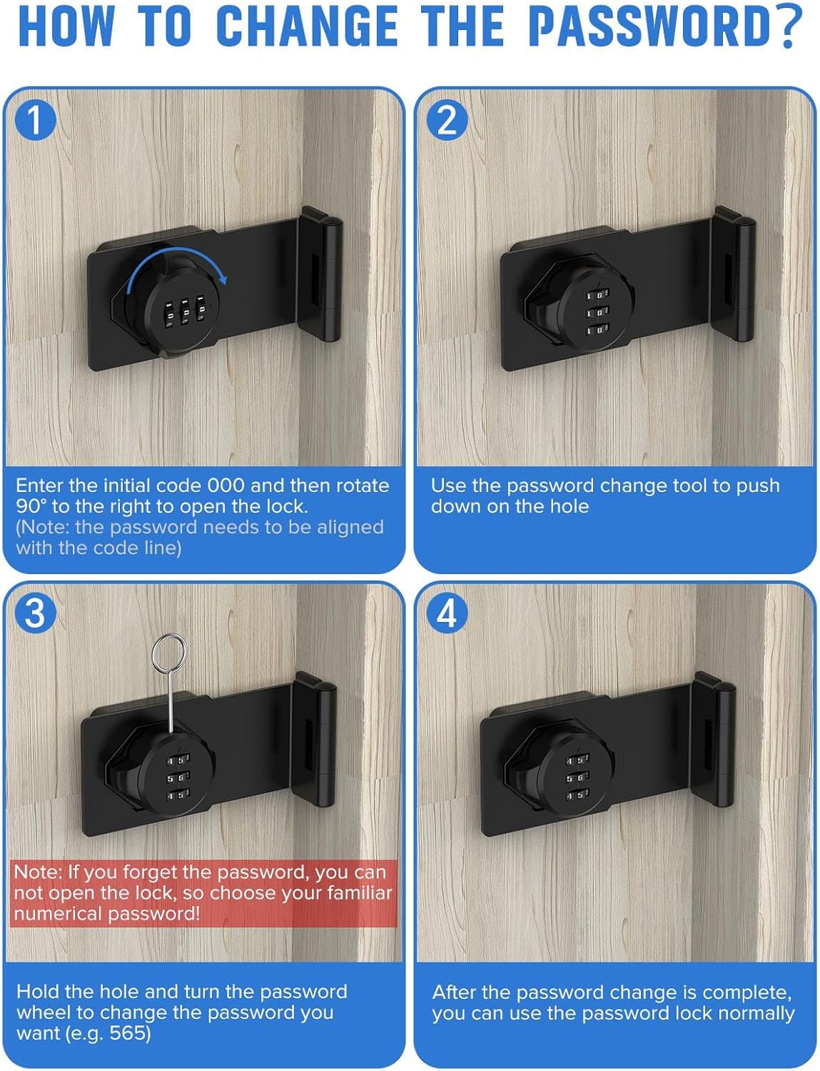 Cabinet Password Hasp Locks, 90 Degree Barn Door Lock, Household Security Combination Latch Lock for Locker, Fence, Bathroom, Outdoor, Garden (Black-2PCS)