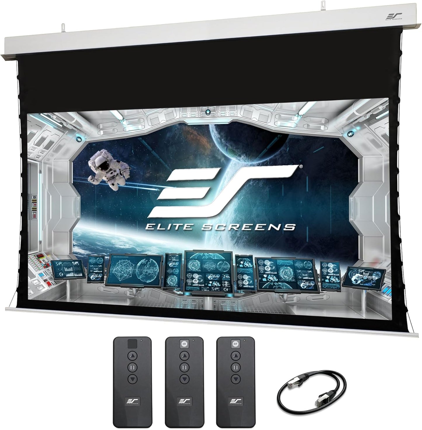 Elite Screens Evanesce Tab-Tension B 103" Diag. 16:9, Electric Recessed in-Ceiling Tensioned Ceiling/Ambient Light Rejecting (CLR/ALR) Projector Screen, ETB103HD5-E24, White