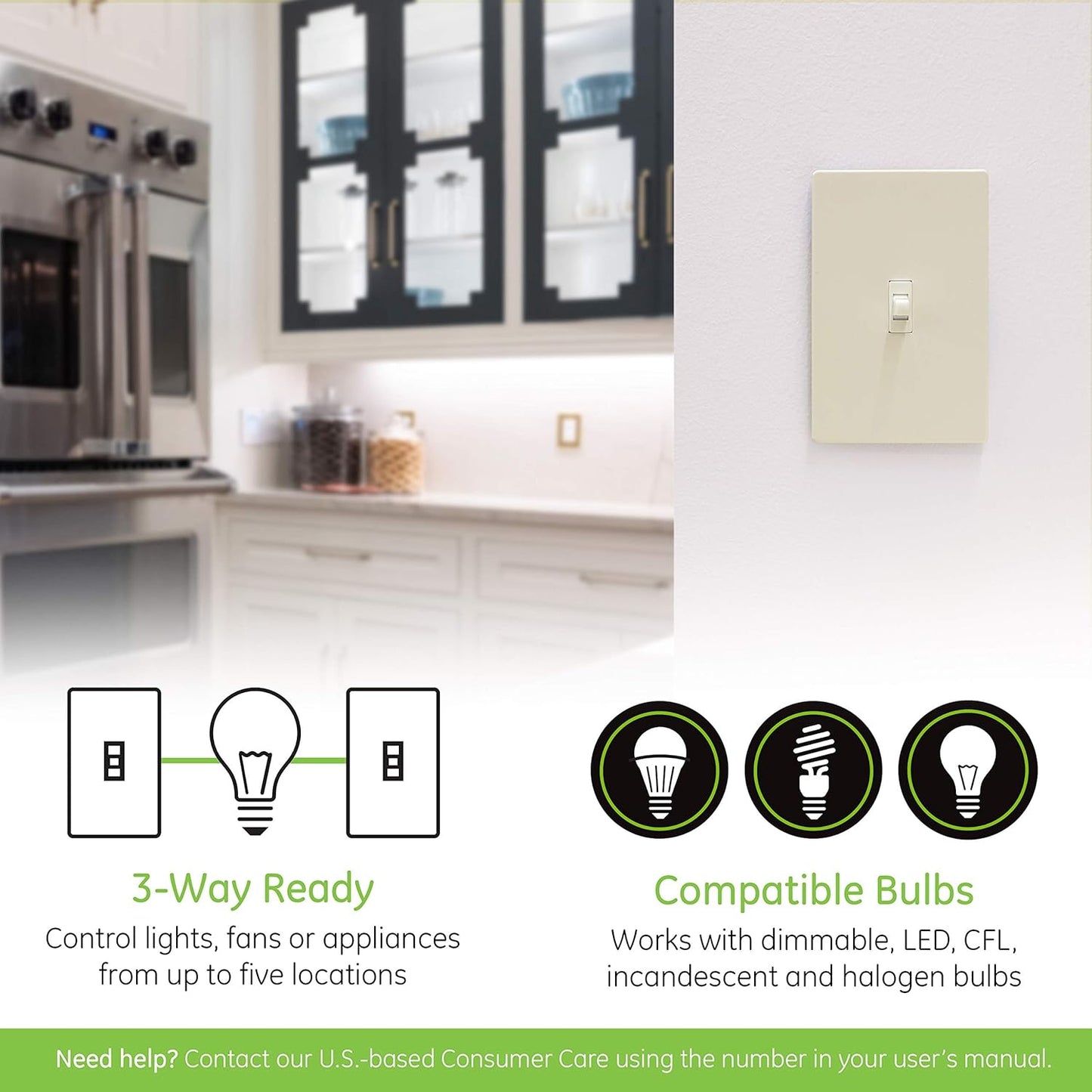 Enbrighten Almond Z-Wave Plus Smart Light Switch with QuickFit and SimpleWire, 3-Way Ready, Compatible with Alexa, Google Assistant, ZWave Hub Required, Repeater/Range Extender, Toggle, 2 Pack, 81174