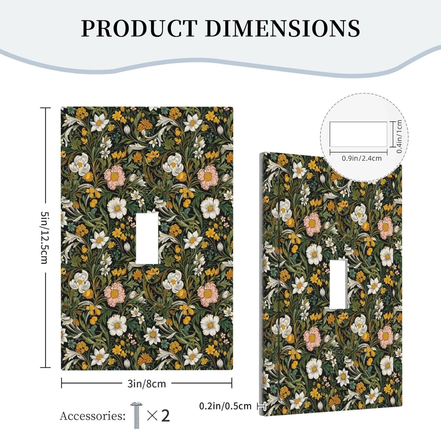 Decorative Light Switch Plate Covers Rustic Green Leaf White Daisy Yellow Floral 1 Gang Light Switch Cover Plate Single Toggle Wall Plate Outlet Covers Faceplate for Bedroom Home Decor