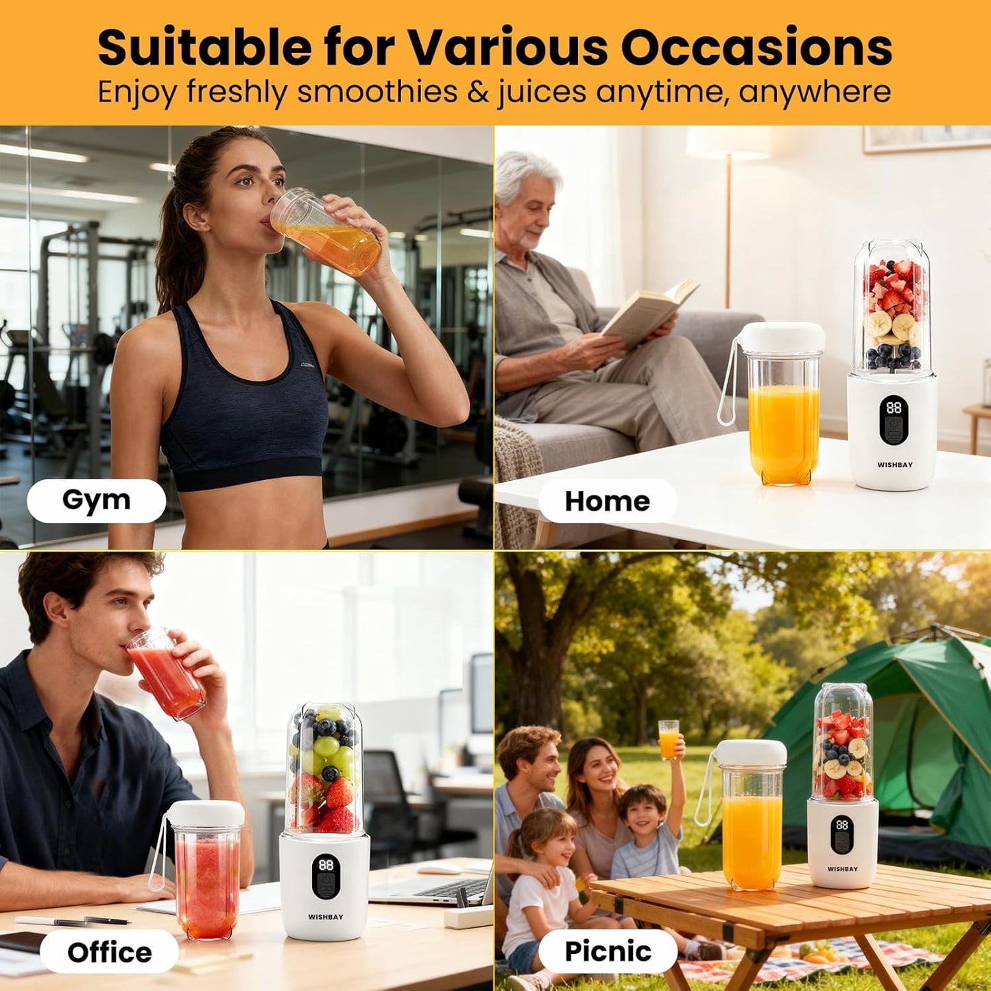 Portable Blender, Personal Blender for Shakes and Smoothies, Portable Juicer with 16 Blades, Small Mini Juicer with Extra Handle Lid for Travel, Sport, Office, Camping and Outgoing (16.9 oz)