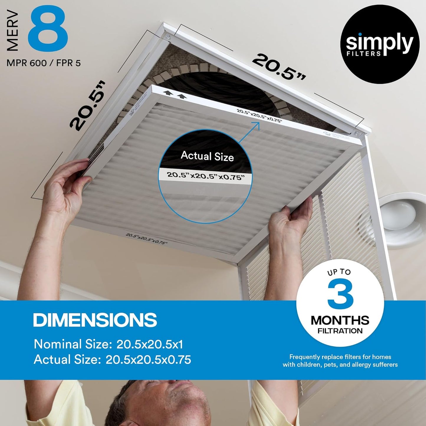 Simply 30x36x2 Air Filter, MERV 8, 6 Pack, Furnace Air Filter for HVAC (Actual Size:29.5"x35.5"x1.75") DUST, Pet, & Allergy Control
