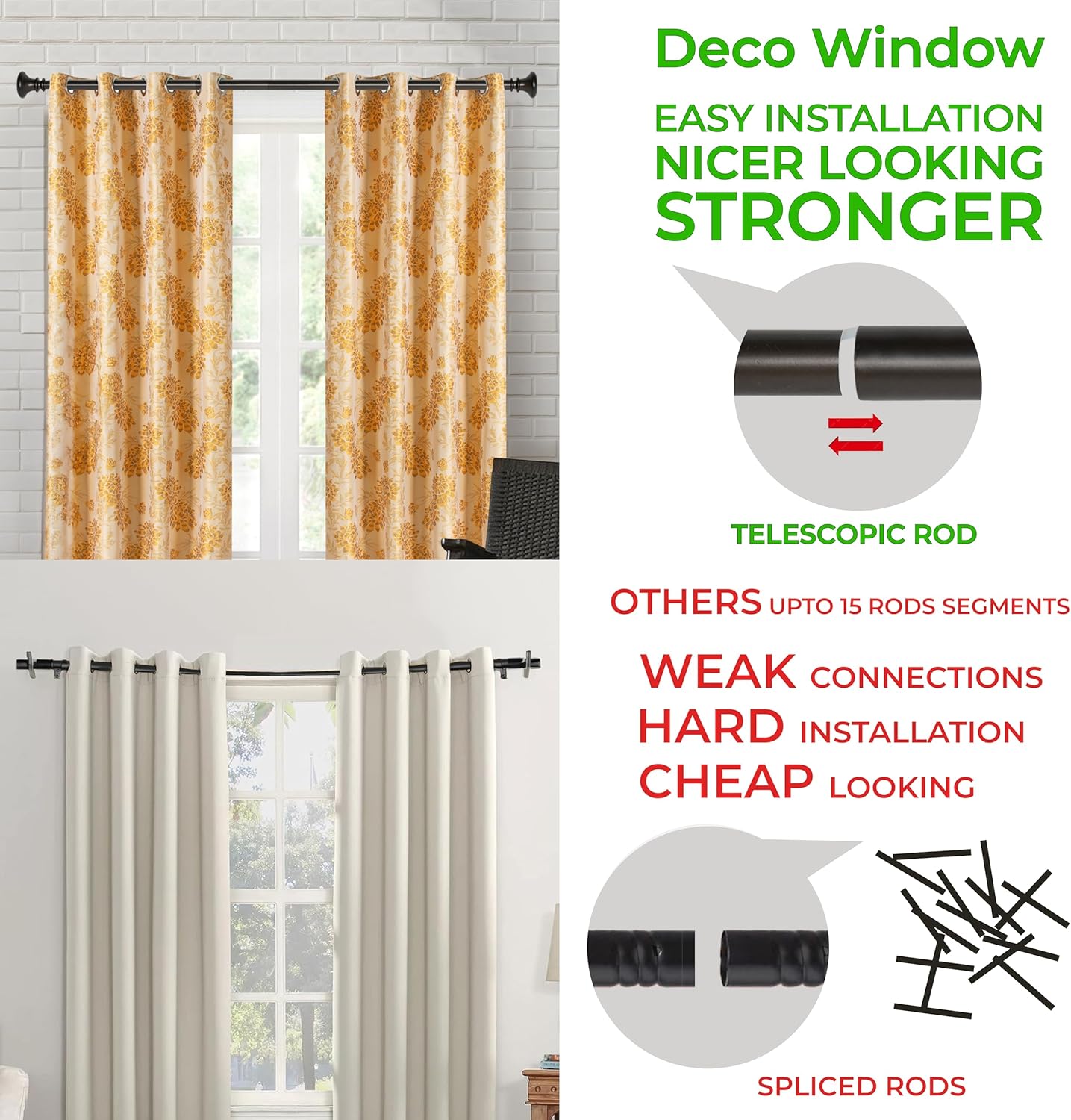 Deco Window Adjustable Curtain Rod for Windows 18 to 44 Inch (Pack of 1) Extendable Heavy Duty 1 Inch Iron Drapery Pole with Finials Wall Mounted French Door Curtain Rods (Bronze)