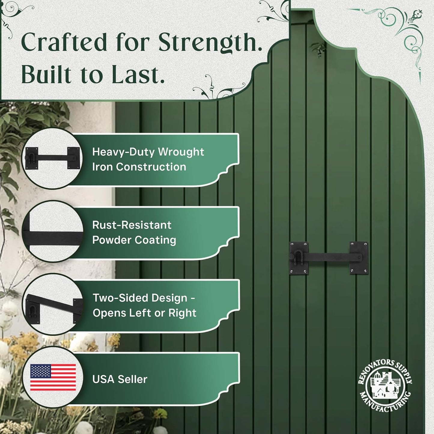 Renovators Supply Manufacturing Black Iron Gate Flip Latch 12" Large Antique Two Sided Flip Locks Rust Resistant Powder Coated Barn Door and Fence Gate Latches with Hardware Pack of 10