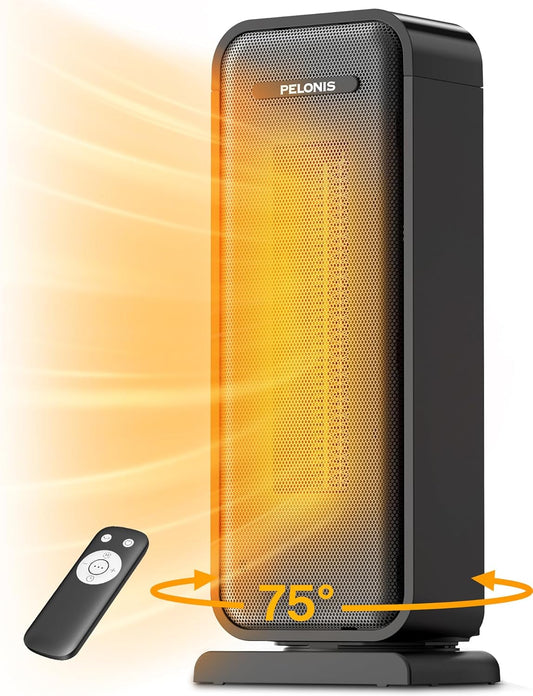 Pelonis 1500w Electric Space Heater for Indoor Use with Thermostat, Oscillation and Remote – Portable Ceramic Heater for Bedroom, Home and for Office Under Desk