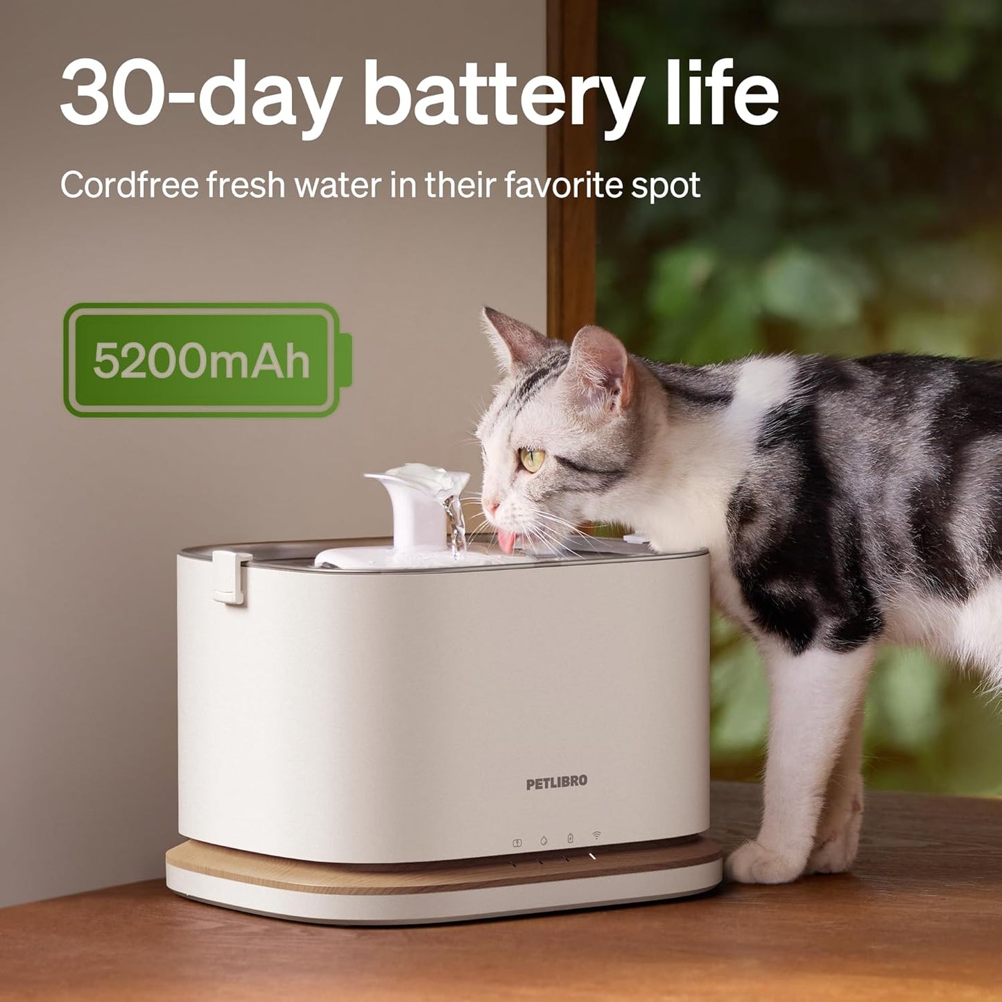 PETLIBRO Upgrade Cordless Cat Water Fountain + 8 Packs Genuine Cat Fountain Filter Replacement, App Monitoring 3L/101oz Dockstream 2 Pet Water Fountain with Stainless Steel Tray, 4-Month Set Easy-Swap