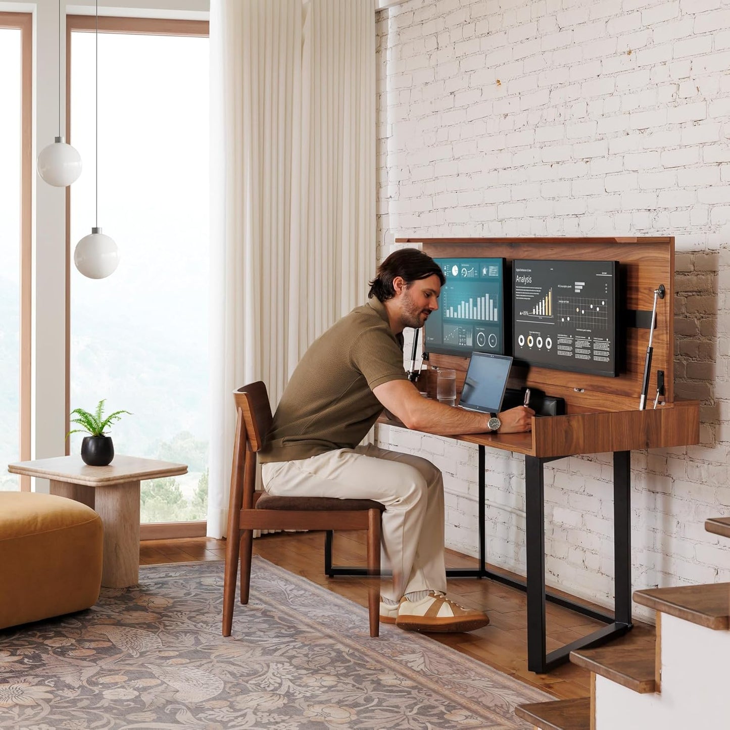 Transformer Table - Dining Table to Computer Desk, Work-from-Home Office, Gaming Desk, Study Desk, Space-Saving Adjustable Furniture, Dark Brown