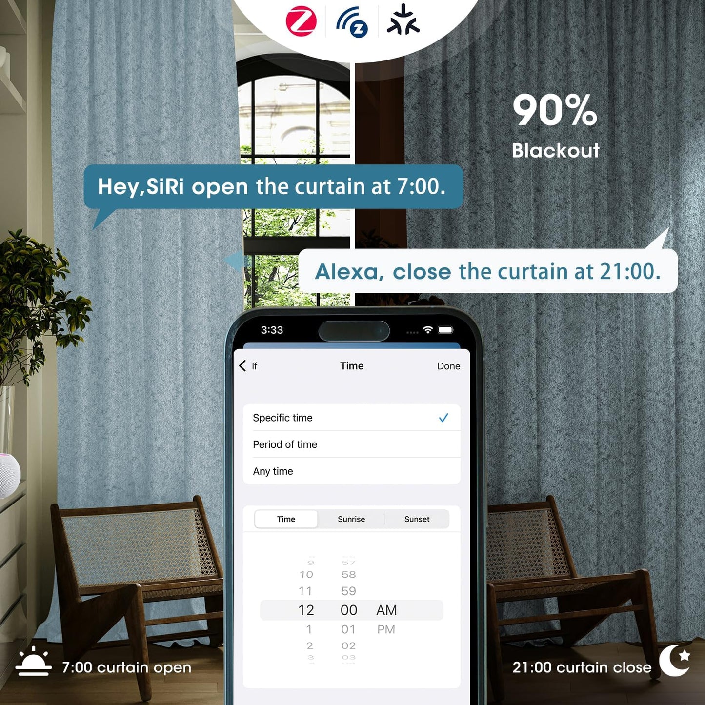 SmartWings Automatic Curtain Opener with Drapery, Motorized Vertical Blinds with Remote, Electric Closet Doors Sliding Panels Compatible with Alexa Google Homekit, 90% Blackout Light Blue