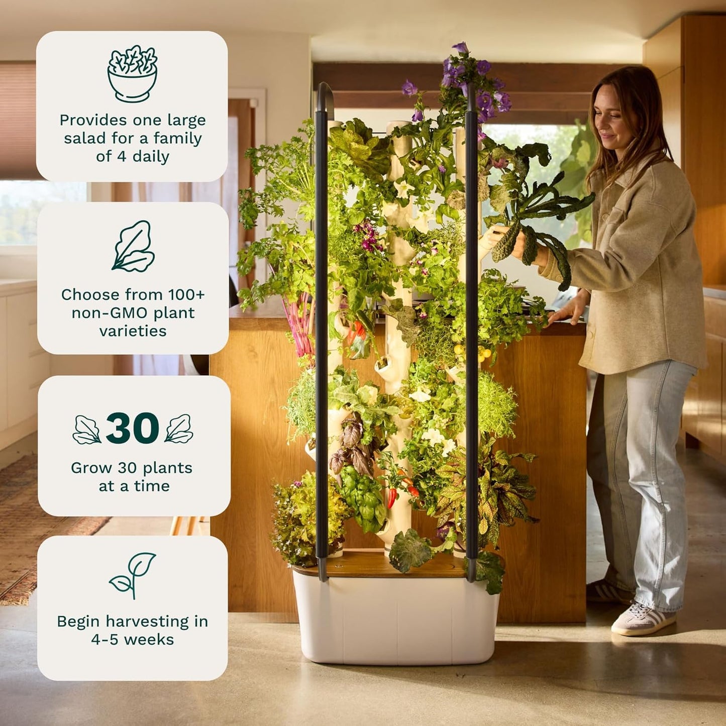 Gardyn Home 4 Vertical Hydroponics Growing System Kit - 30 Non-GMO Plants, Herbs, Vegetables - Smart Tower Garden Hydroponic Herb Garden Planter Indoor Kit - Indoor Gardening System w/LED Grow Lights