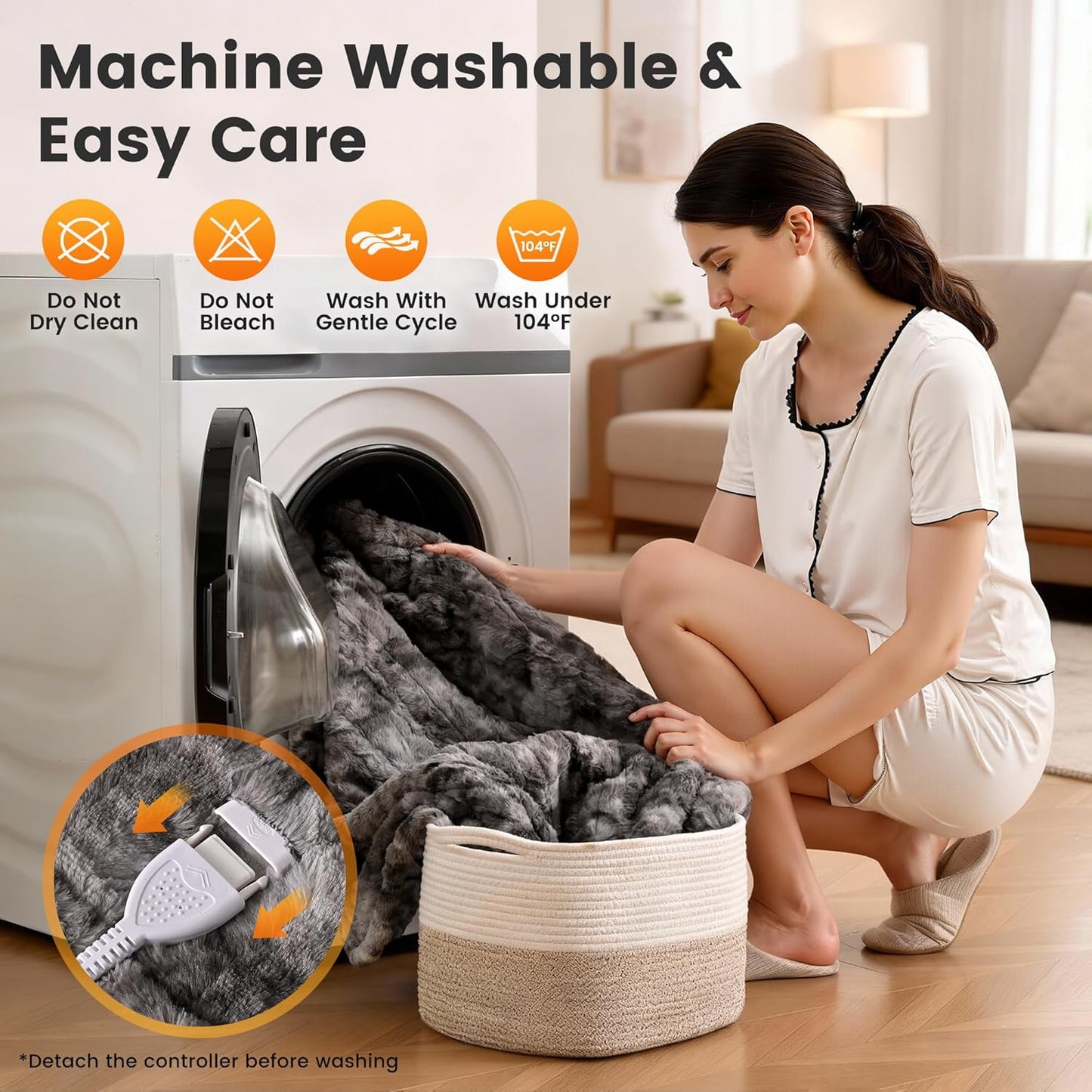 WOOMER Heated Blanket Twin Size 62" x 84", Electric Blanket with 0.5-12 Hours Timer & 10 Heating Levels, ETL Certified, Marble Gray Double-Sided Faux Fur, Over-Heat Protect, Machine Washable