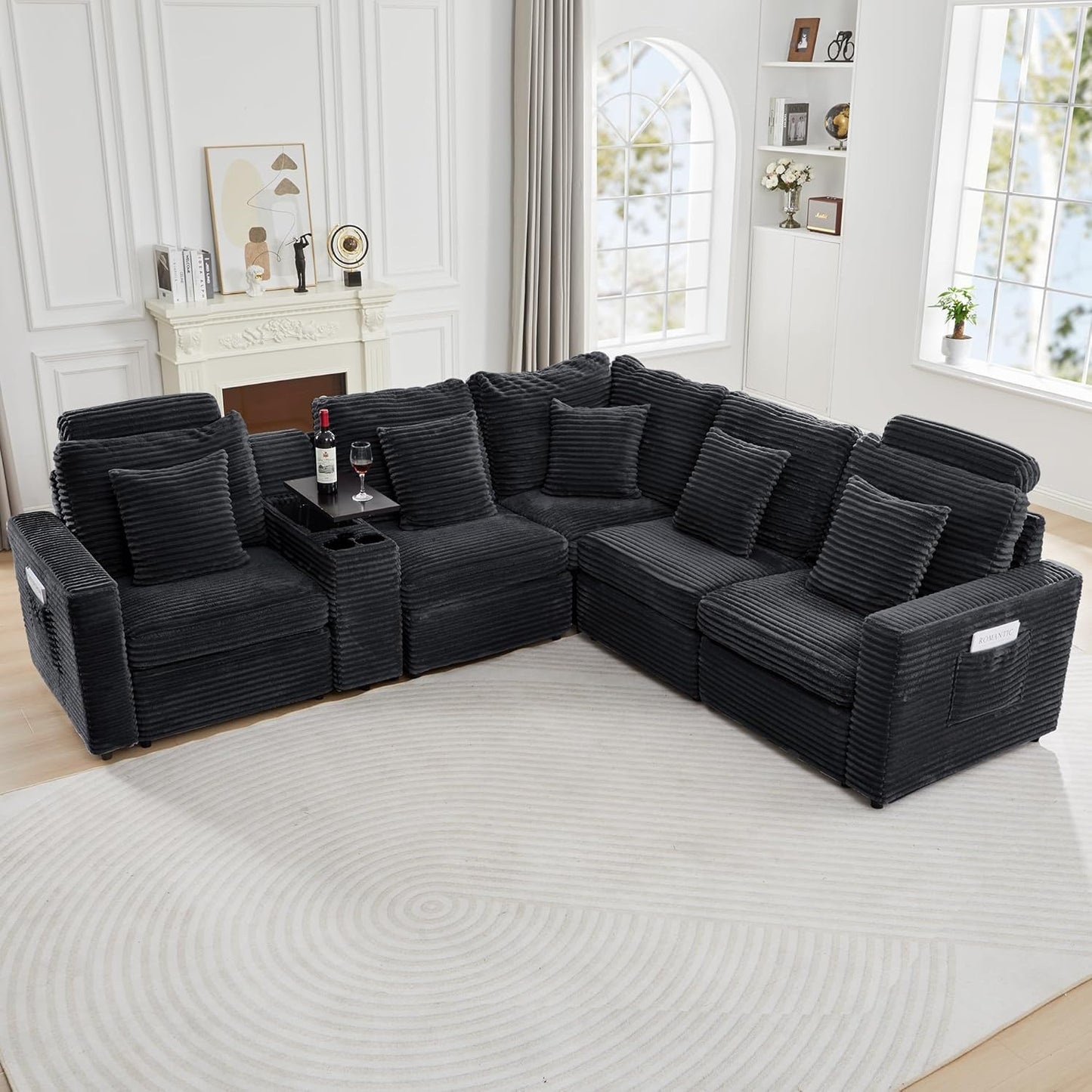 LEVNARY Modular Armless Chair Set of 2, Faux Rabbit Fur Upholstered Single Seat for Sectional Sofa Expansion (Black)