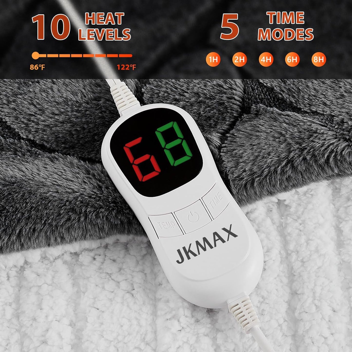 Heated Electric Blanket- Electric Throw Blanket 100"x90" for Bed- Heated Blanket with 5 Heating Levels& 4 Hours Auto Off for Home Office - Soft Faux Fur Heating Blanket for Full Body(Grey)