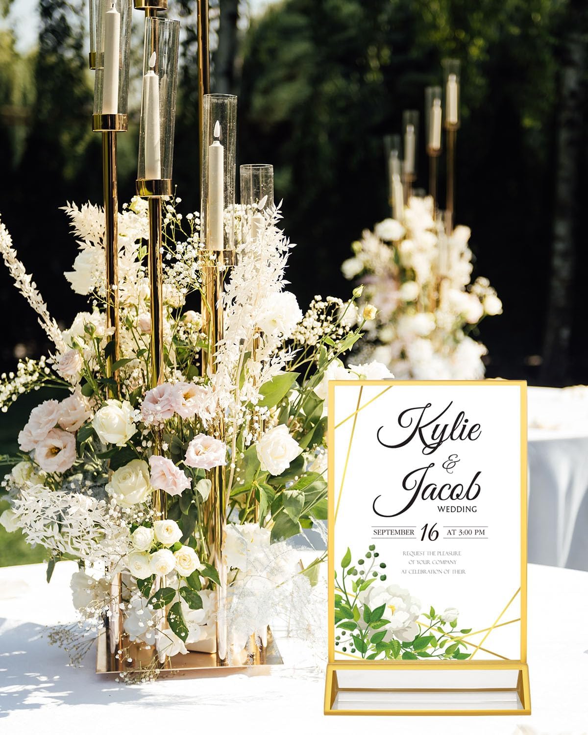 8 Pack 5x7 Gold Acrylic Sign Holders, Double Sided Picture Frame Stands Vertical, Clear Wedding Table Numbers Frames for Photo Display, Restaurant Menu, Flyers
