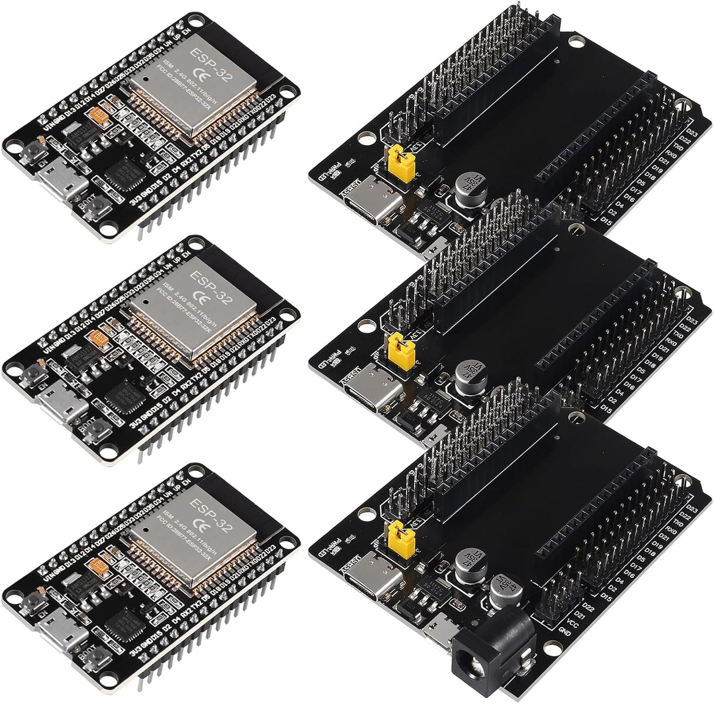 3 Set ESP32 ESP-32S WiFi Development Board NodeMCU ESP-WROOM-32 Microcontroller with ESP32 GPIO Breakout Board 30Pin Type-C Micro USB Dual Interface ESP32 Shield 30P Expansion Board