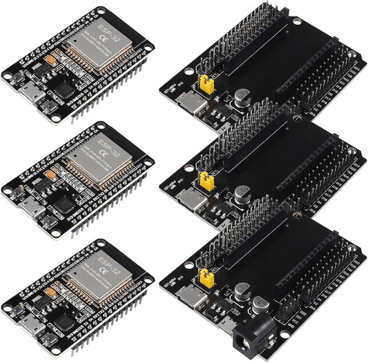3 Set ESP32 ESP-32S WiFi Development Board NodeMCU ESP-WROOM-32 Microcontroller with ESP32 GPIO Breakout Board 30Pin Type-C Micro USB Dual Interface ESP32 Shield 30P Expansion Board