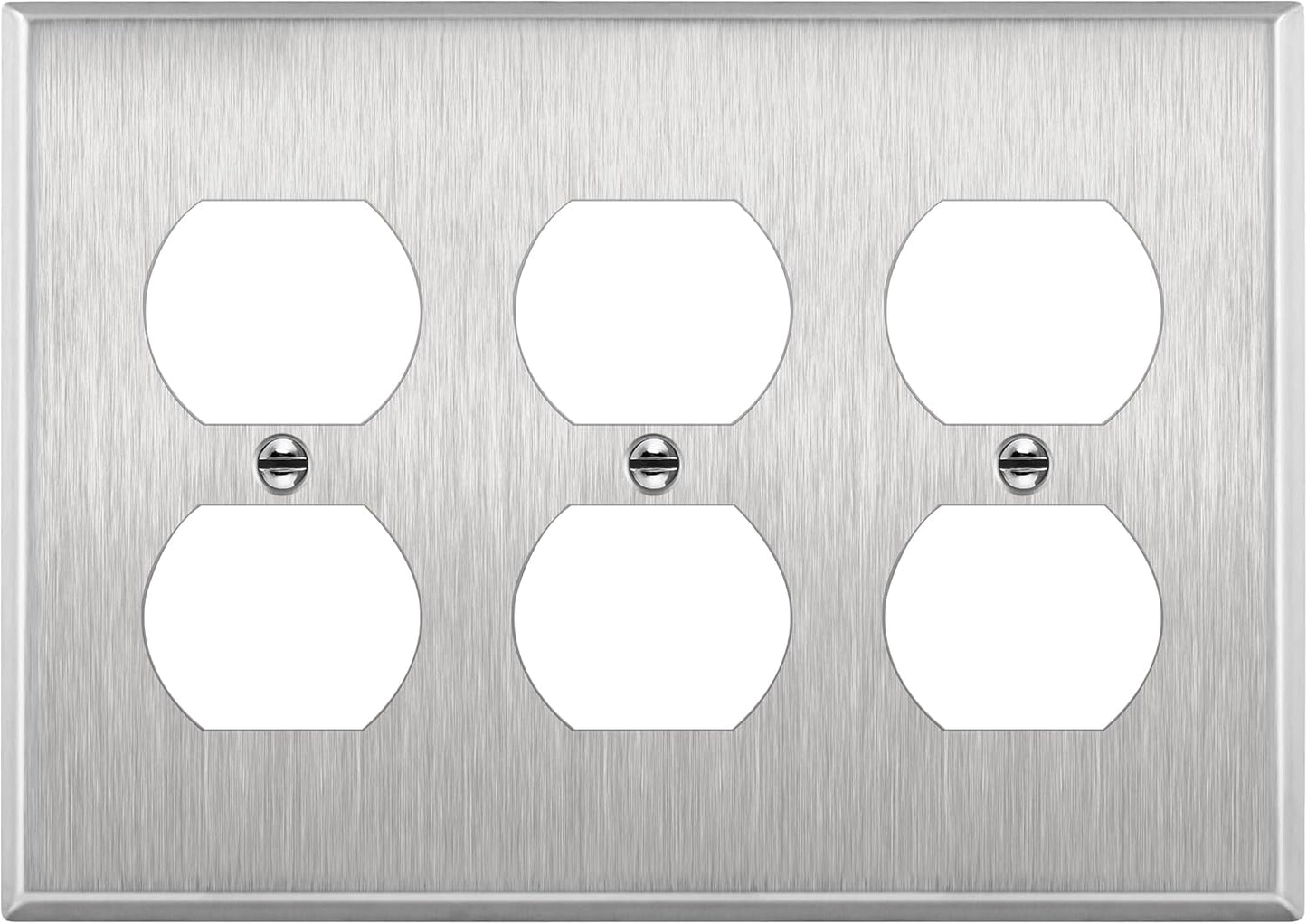 ENERLITES Duplex Receptacle Metal Wall Plate, Stainless Steel Switch Outlet Cover, Corrosion Resistant, Size 3-Gang 4.50" x 6.38", UL Listed, 7723, 430 Stainless Steel, Silver