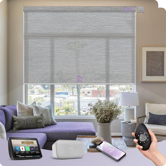 Graywind Motorized Light Filtering Shades Compatible with Alexa Google Hardwired WiFi Smart Half Shading Remote Control Automated Blinds Electric Window Shades, Custom Size (Mixwave Grey)