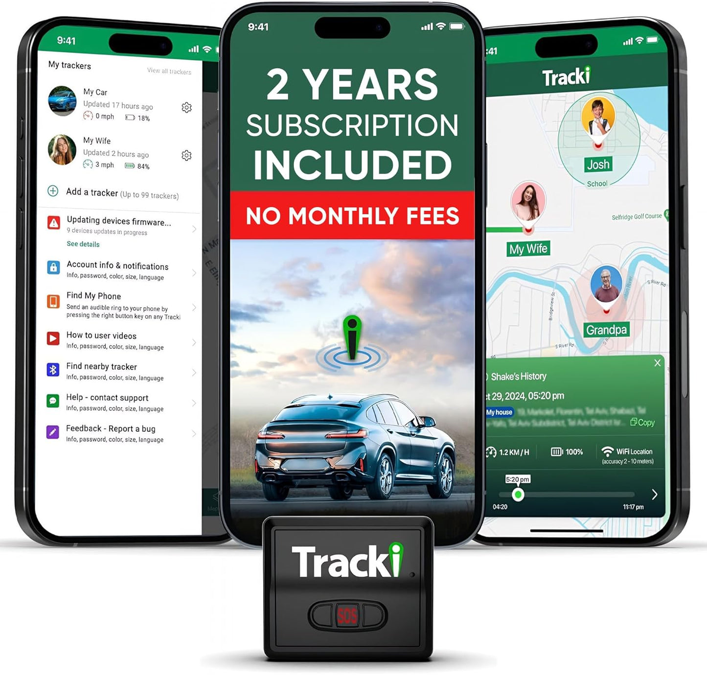 Tracki GPS Tracker for Vehicles, Car, Kids. Subscription Needed. US-Made Tech. 4G LTE GPS Tracking Device. Unlimited Distance, US & Worldwide. Small (Tracker) (Tracker 2 Years Subscription Incl.)