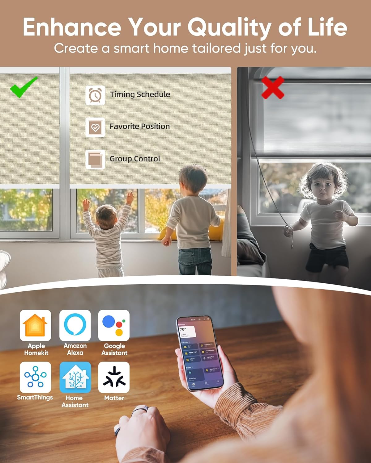 Kincmo Motorized Blinds with Remote,100% Blackout Motorized Roller Shades Work with Apple Homekit,Alexa,Google, Custom Electric Blinds with App,Voice Control (Dual Sided Beige)