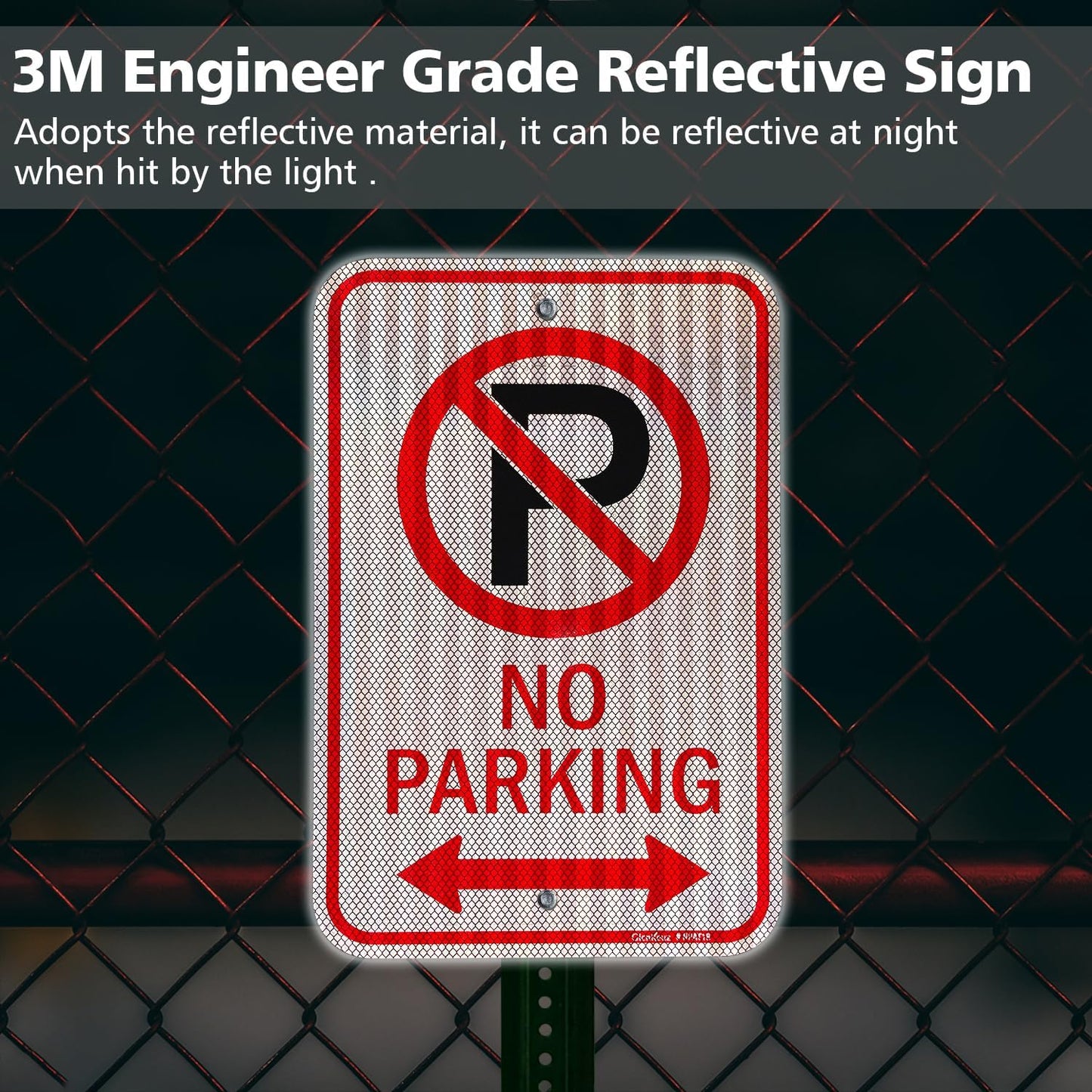GicnKeuz Large No Parking Sign With Symbol With Arrows, 18x12 Inches, Engineer Grade Reflective Aluminum, Fade Resistant/Waterproof, Indoor or Outdoor Use (1-Pack)