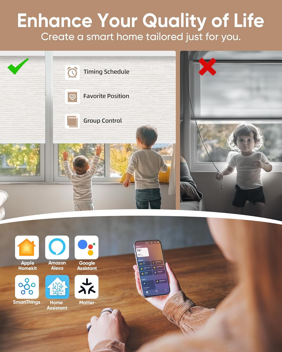 Kincmo Motorized Blinds with Remote,100% Blackout Motorized Roller Shades Work with Apple Homekit,Alexa,Google, Custom Electric Blinds with App,Voice Control (Aqua Waves Beige)