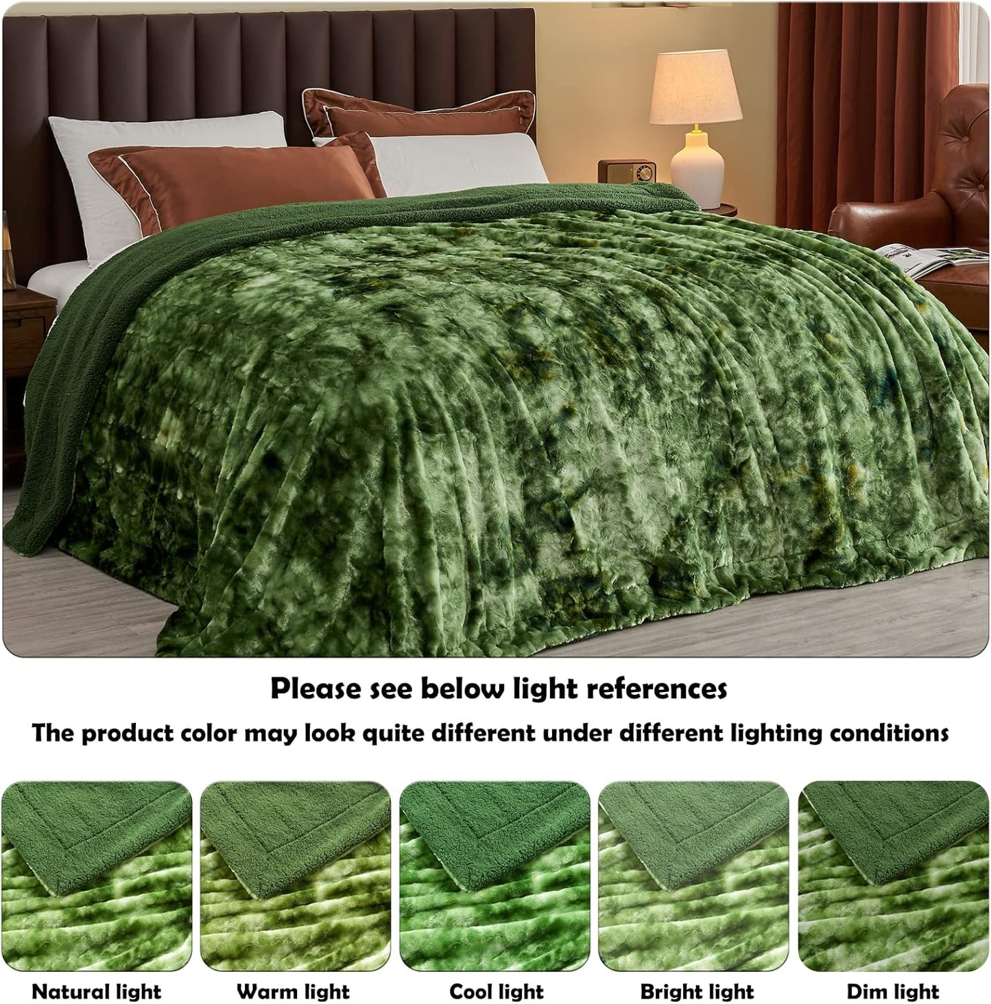 NEWCOSPLAY Super Soft Faux Fur Throw Blanket for Couch Green Sherpa Fuzzy Plush Warm Blanket for Sofa Bed (Green, Throw(40"x50"))
