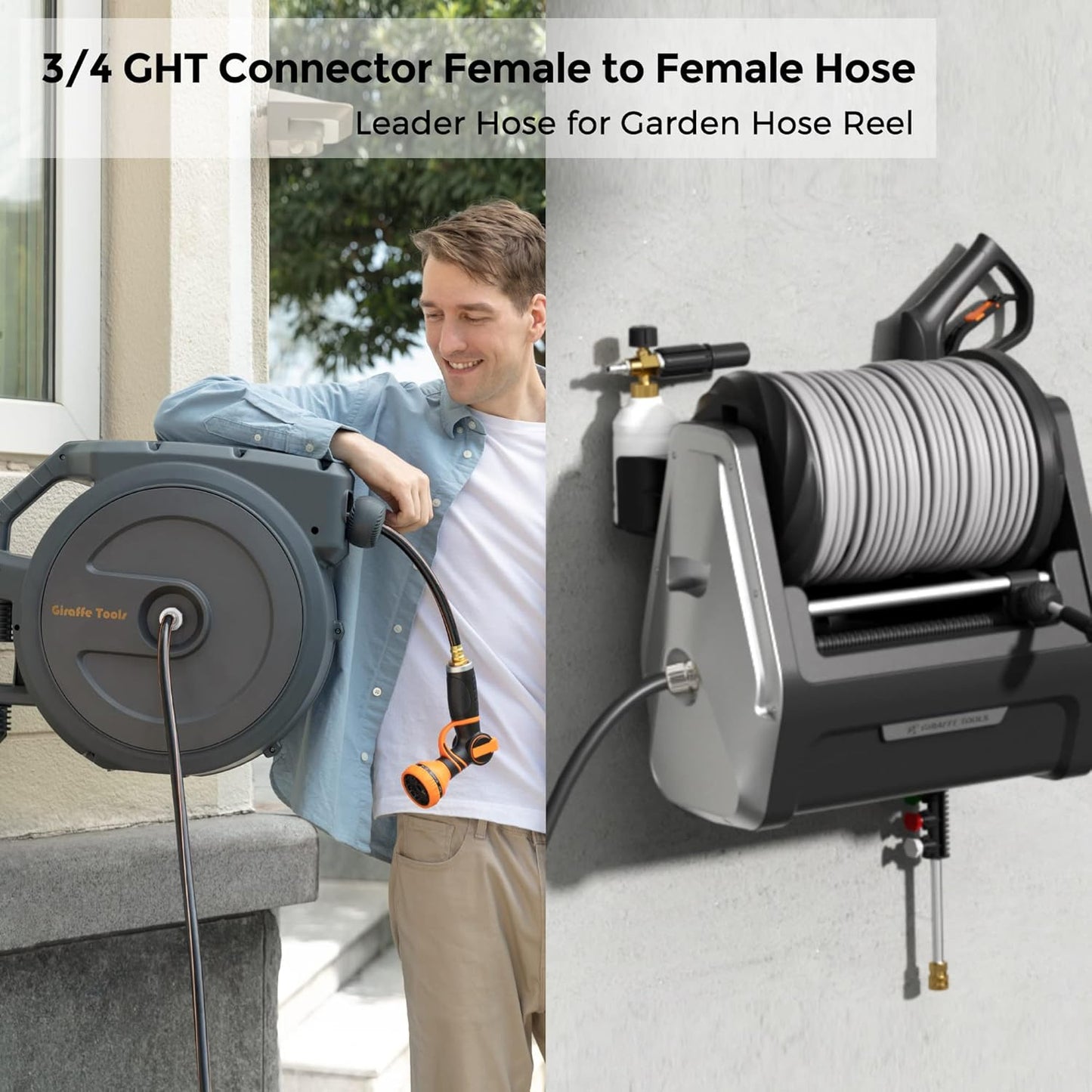 Giraffe Tools Leader Hose 10ft x 5/8", Custom Length, Heavy Duty, No Kink, Flexible, Rubber Garden Hose, Leakproof Water Hose with Female to Female Fittings, 600 Burst PSI