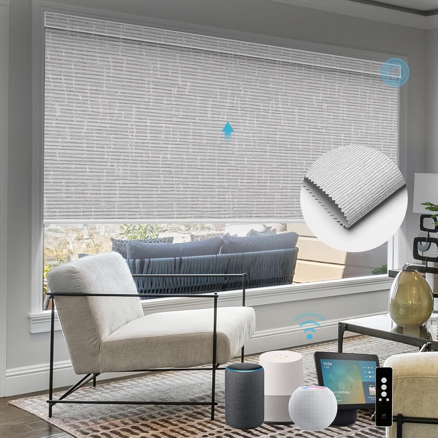SmartWings Motorized Roller Shades Work with Homekit, 100% Blackout Smart Blinds for Windows, Cordless Remote Control Window Shades, Safar Smoke, Customized Size